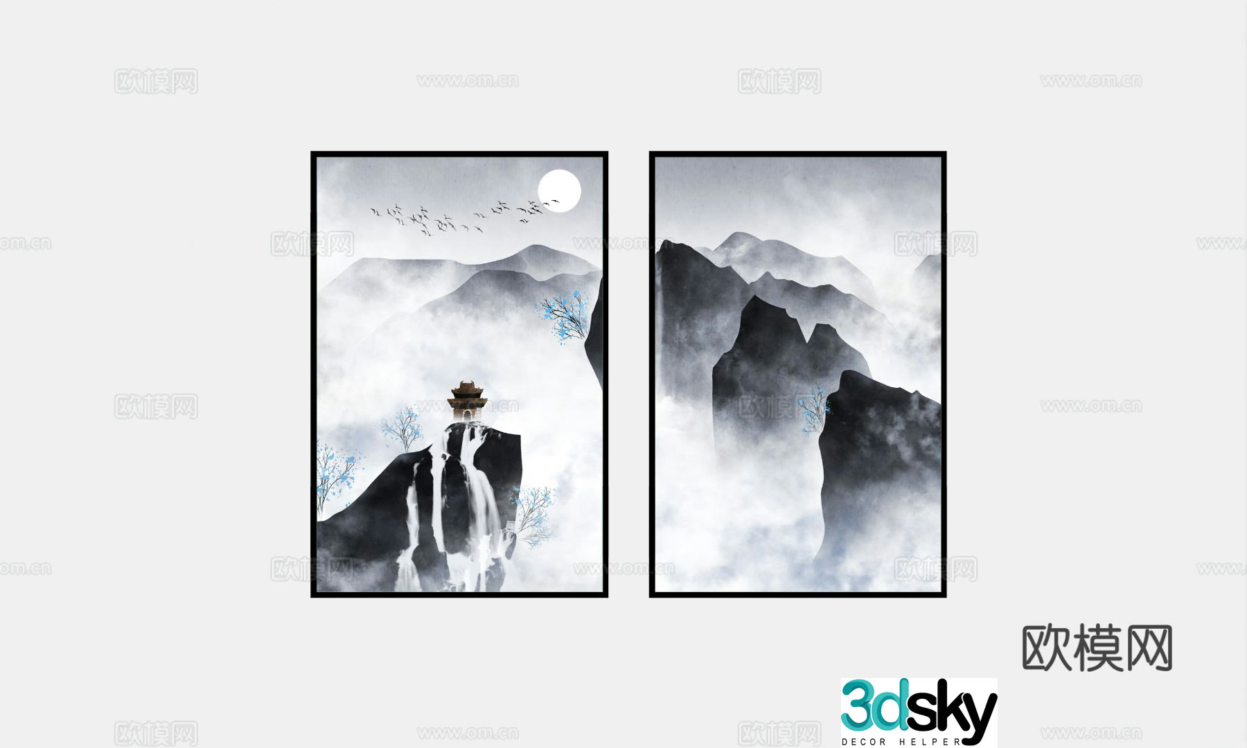 New Chinese style decorative painting landscape painting hanging painting 3D model
