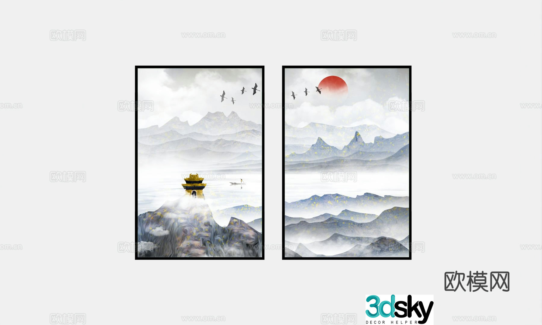 New Chinese style decorative painting landscape painting hanging painting 3D model