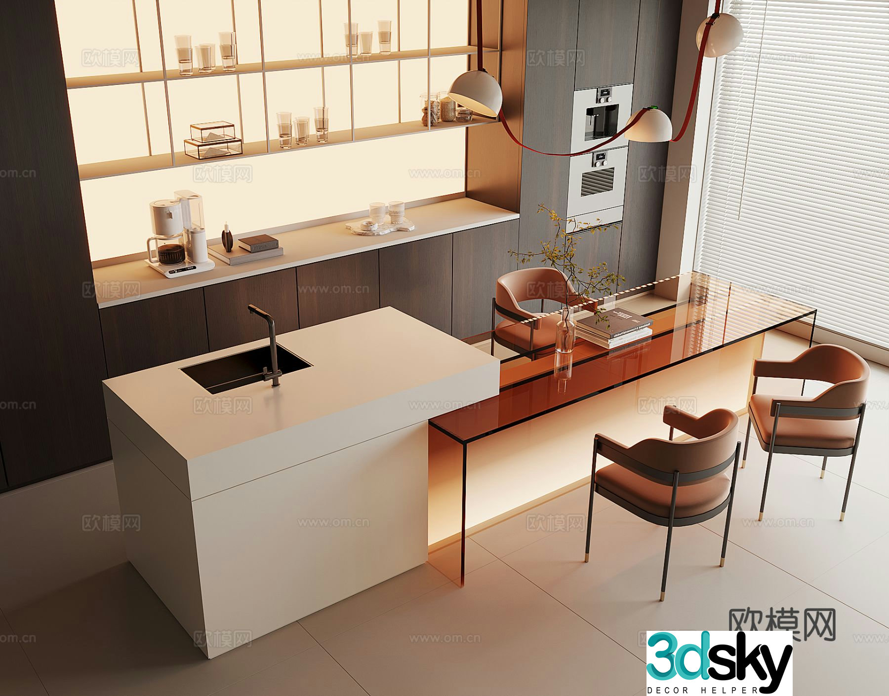 Italian dining table and chairs island dining table 3d model