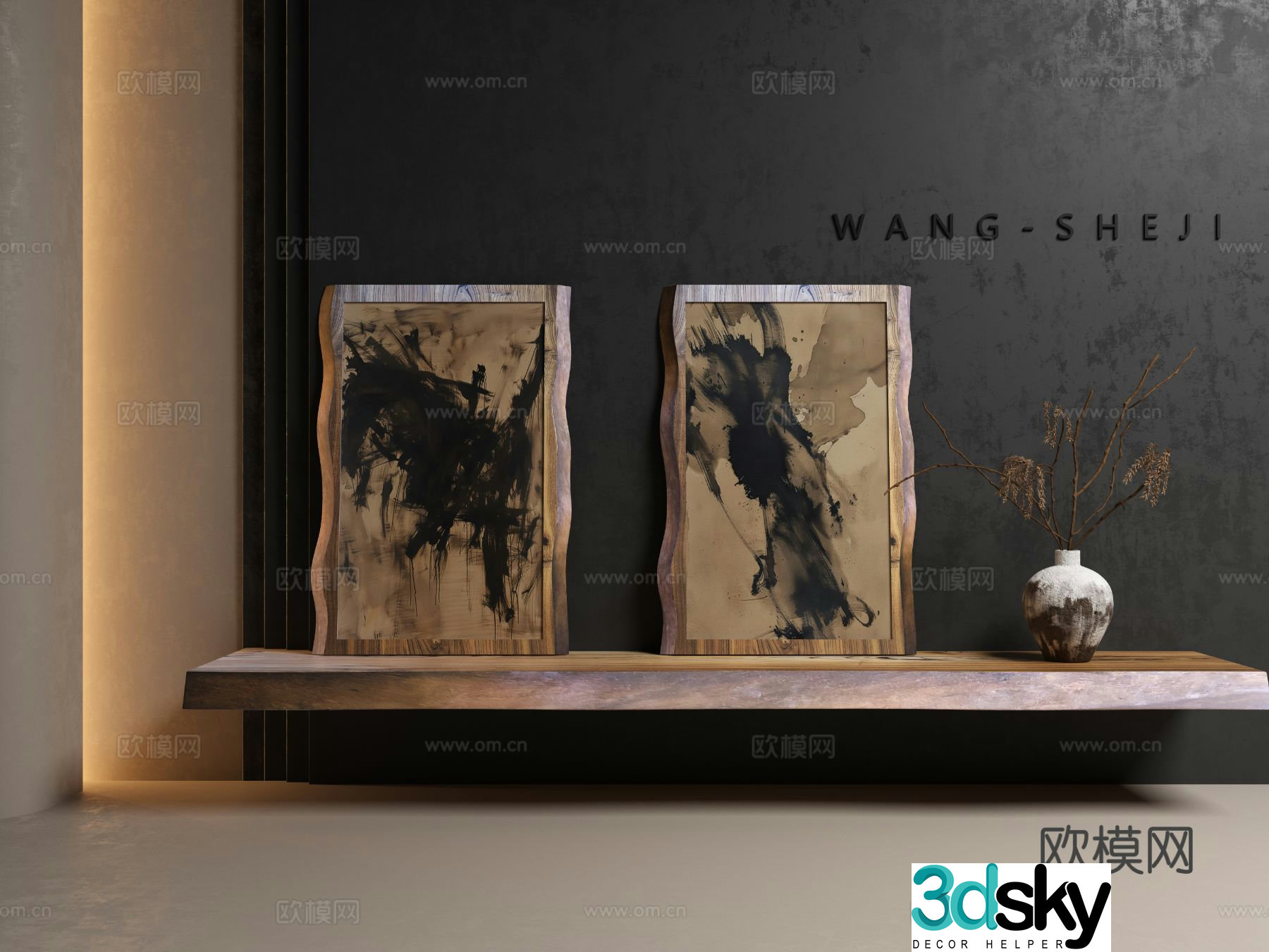 Wabi-sabi painting decorative painting art painting hanging painting 3D model