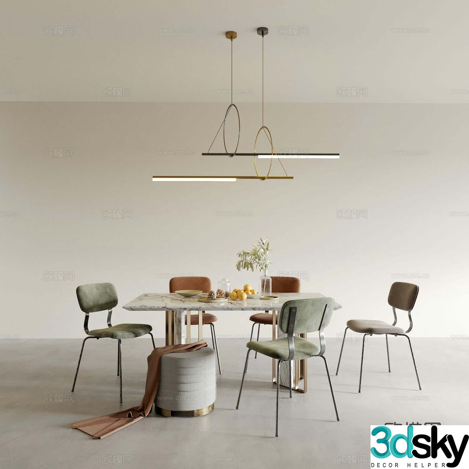 Modern dining table and chairs 3d model