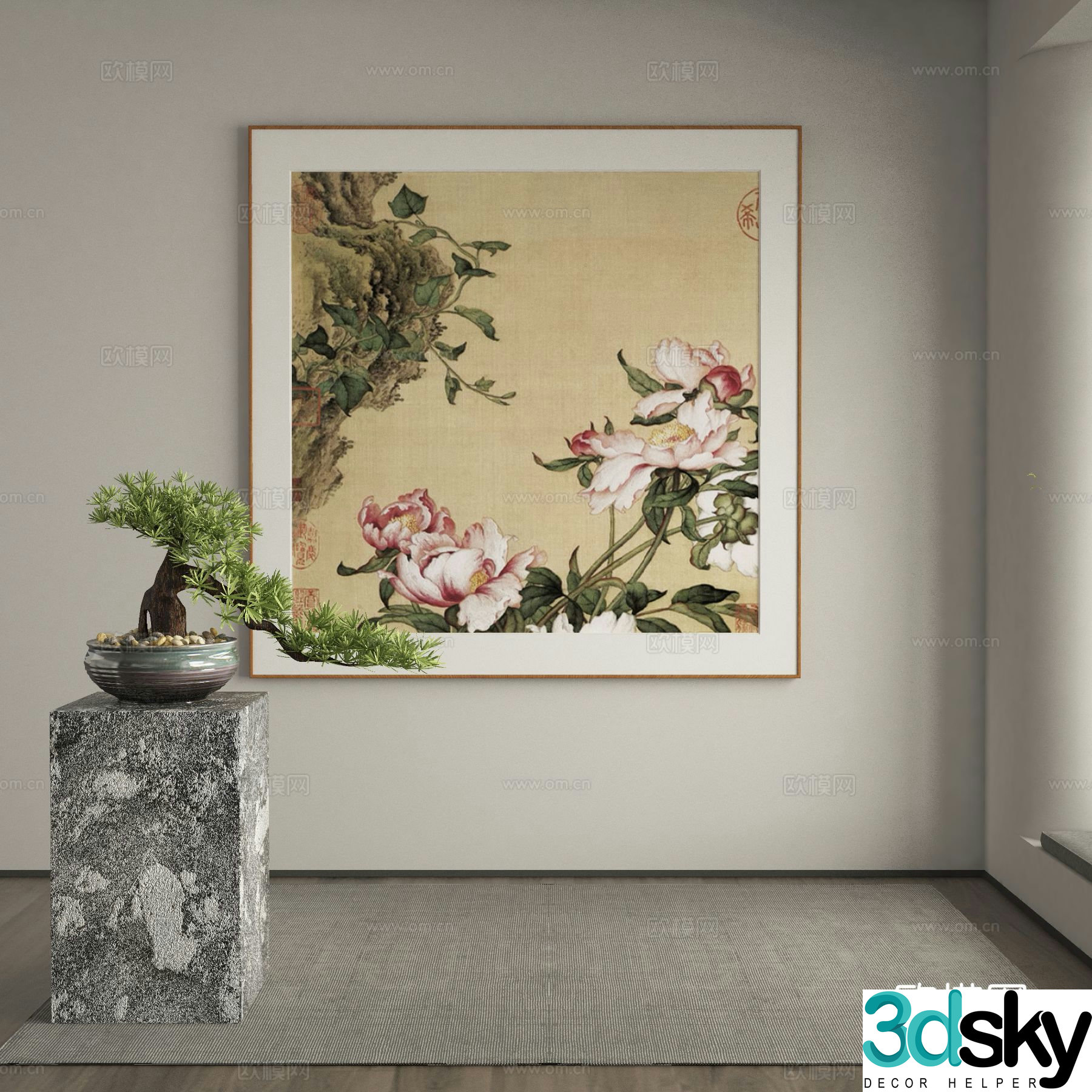 New Chinese style decorative painting art painting flower hanging painting 3D model