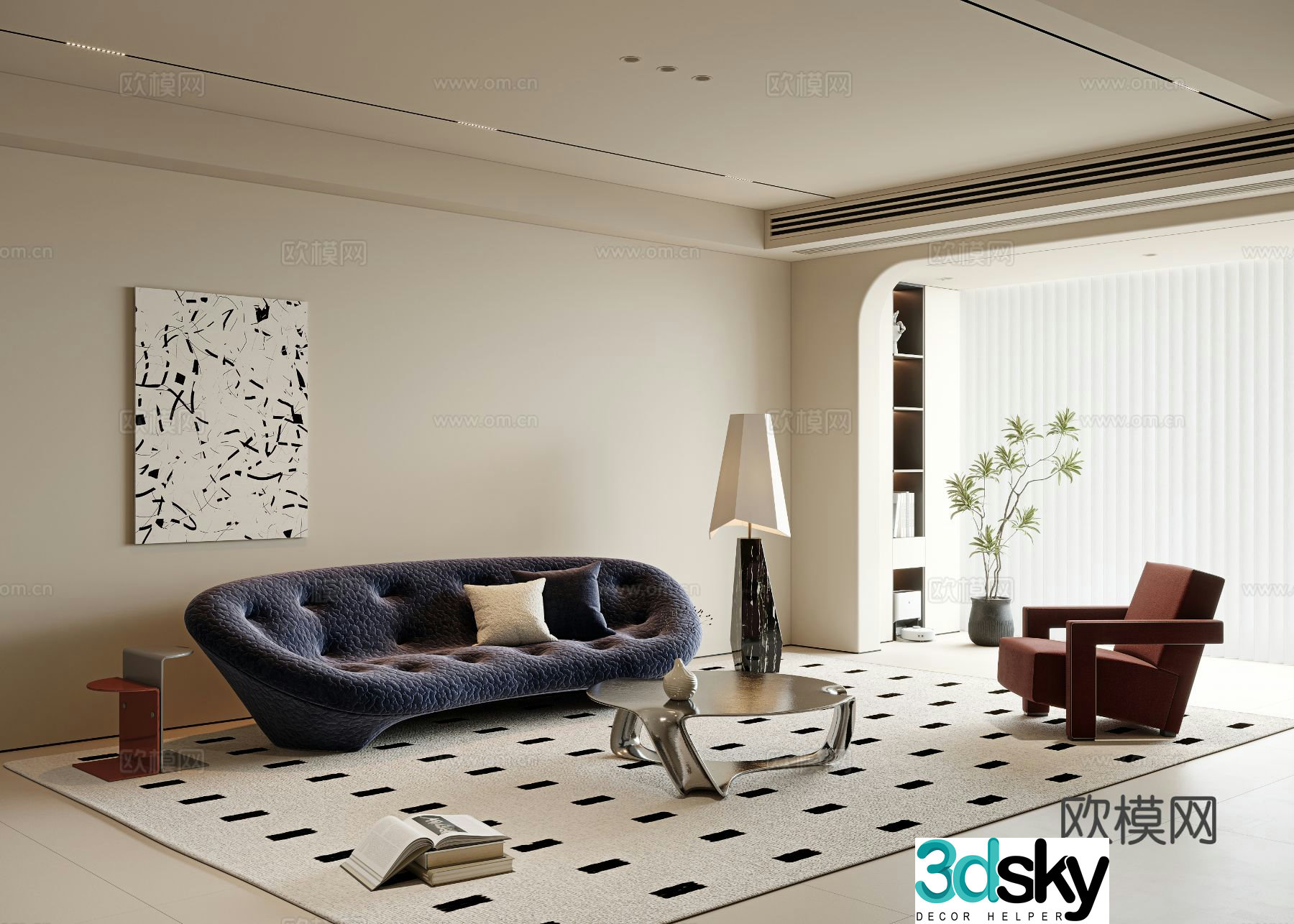 Cream style living room 3d model