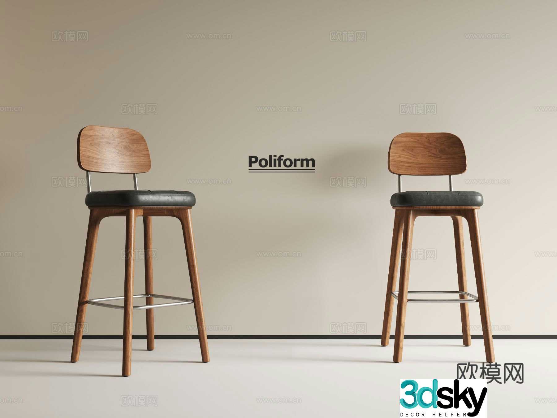 Medieval style bar chair bar stool high stool 3D model