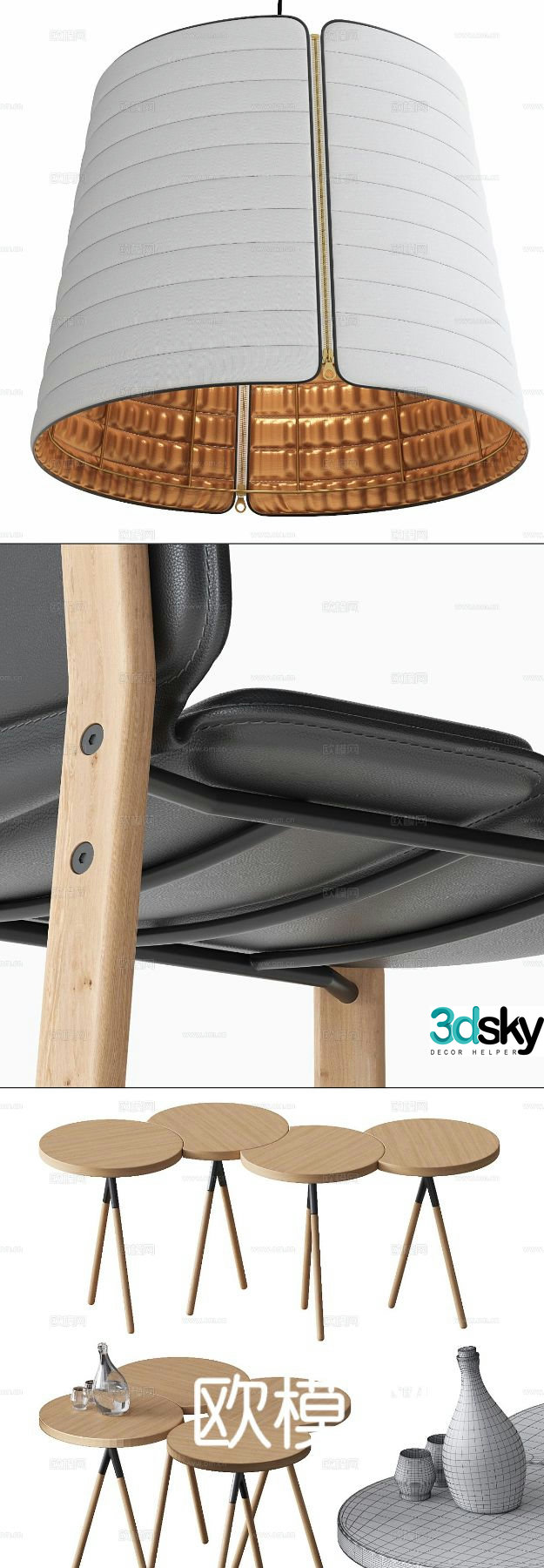Ligne Roset Nordic dining table and chairs round dining table 3d model