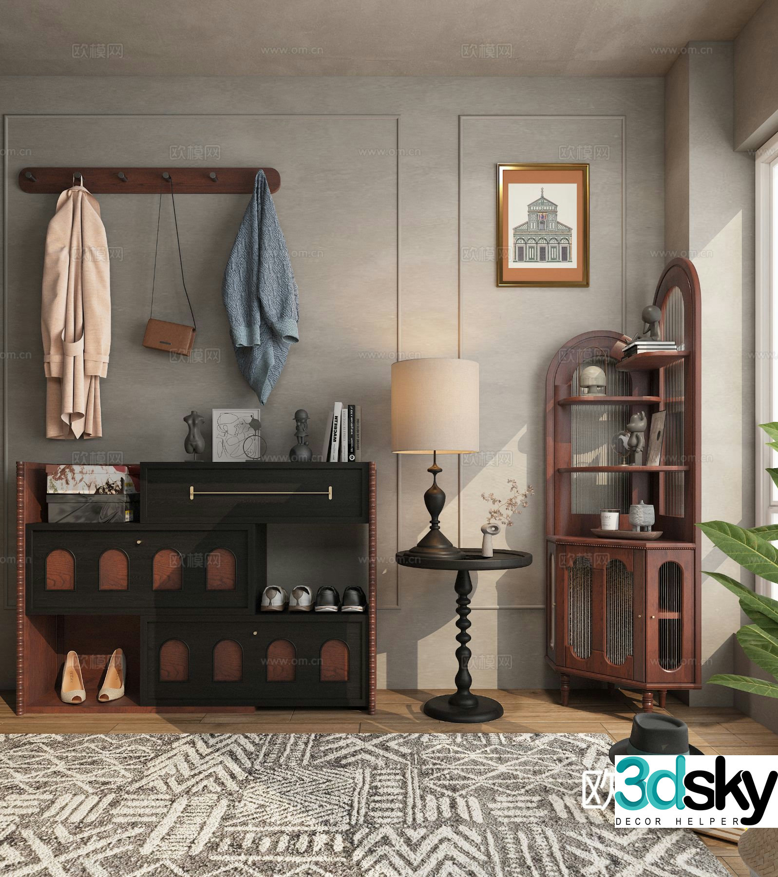 Medieval style shoe cabinet low cabinet 3d model