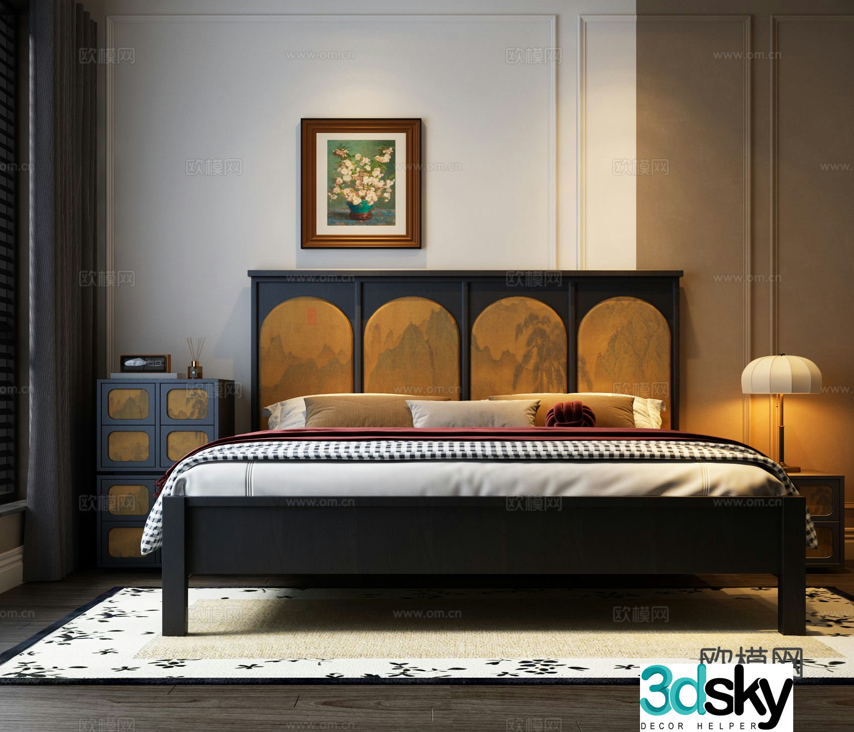 Medieval style double bed 3d model