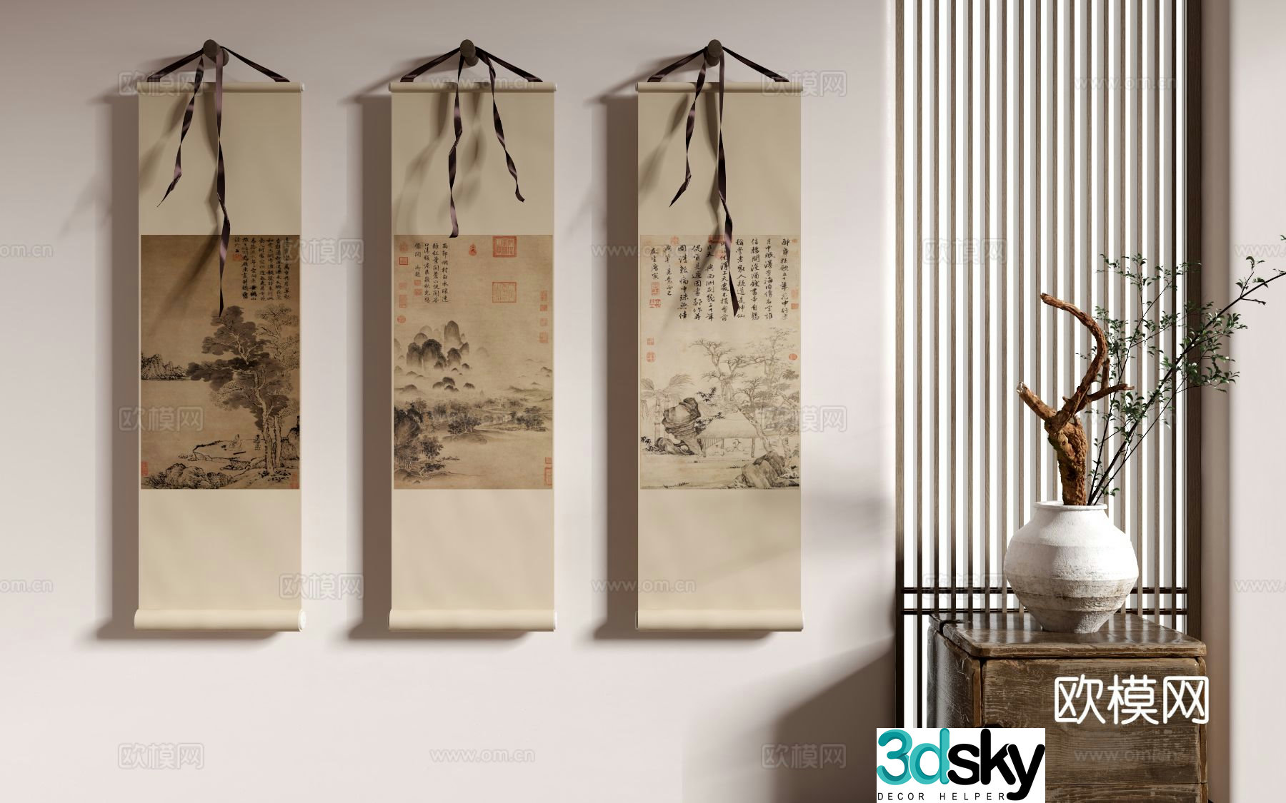 New Chinese style decorative painting landscape painting hanging painting 3D model
