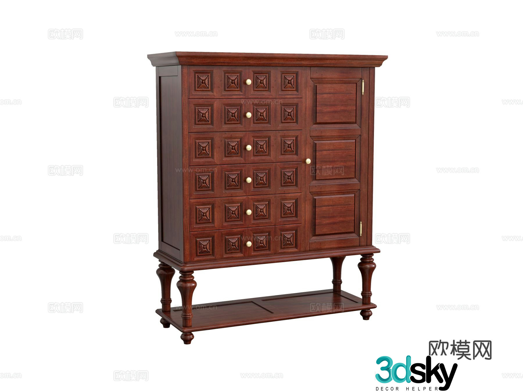 European style chest of drawers side cabinet 3d model