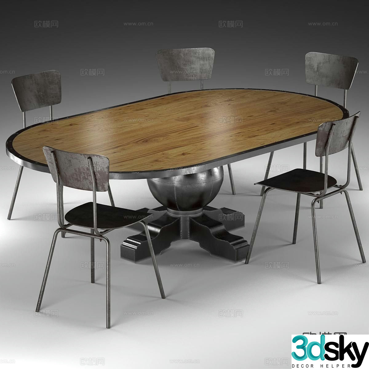 Enzo Pine dining table and chairs 3d model