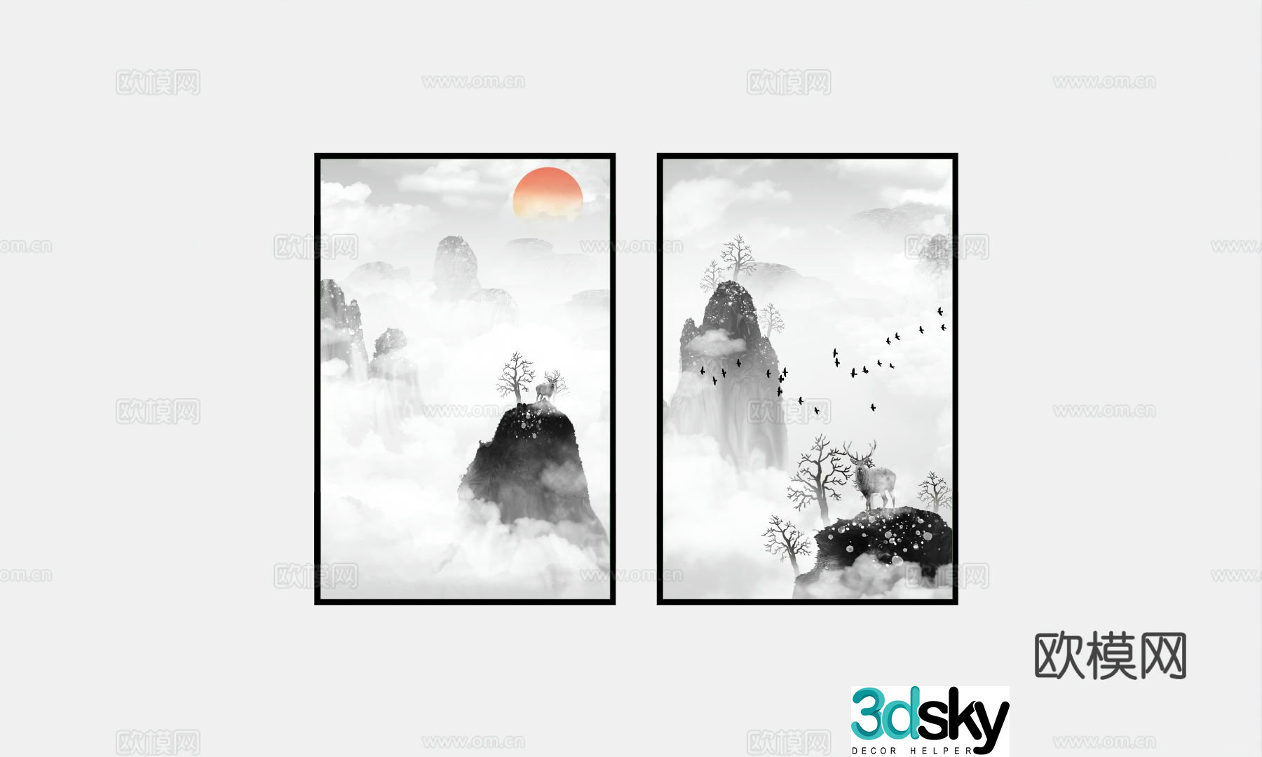 New Chinese style decorative painting landscape painting hanging painting 3D model
