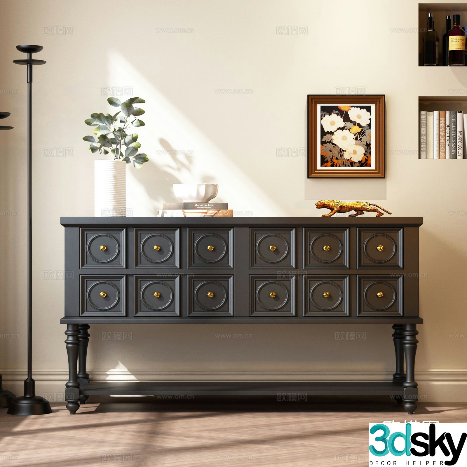 American style end view table 3D model