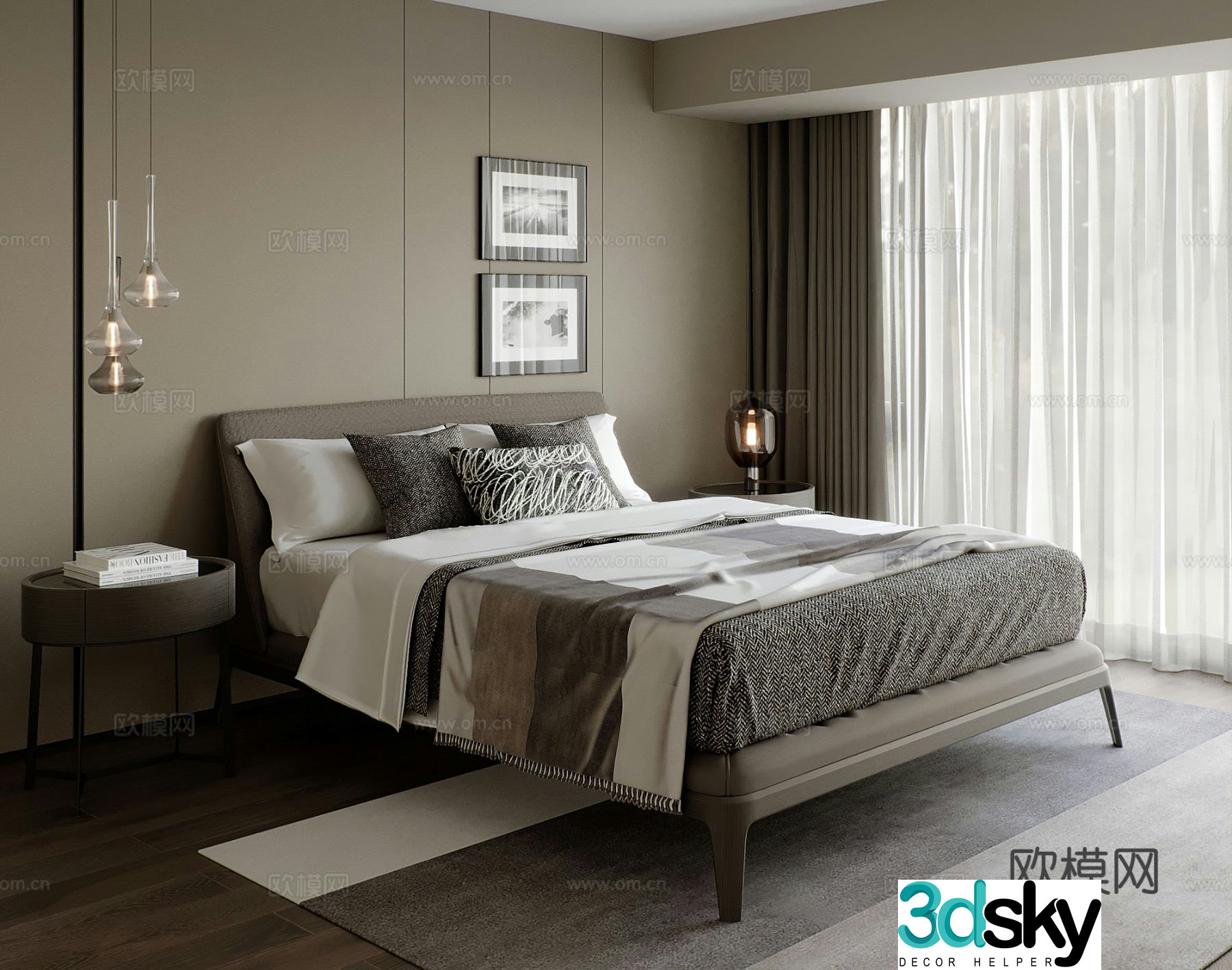 Modern double bed 3d model
