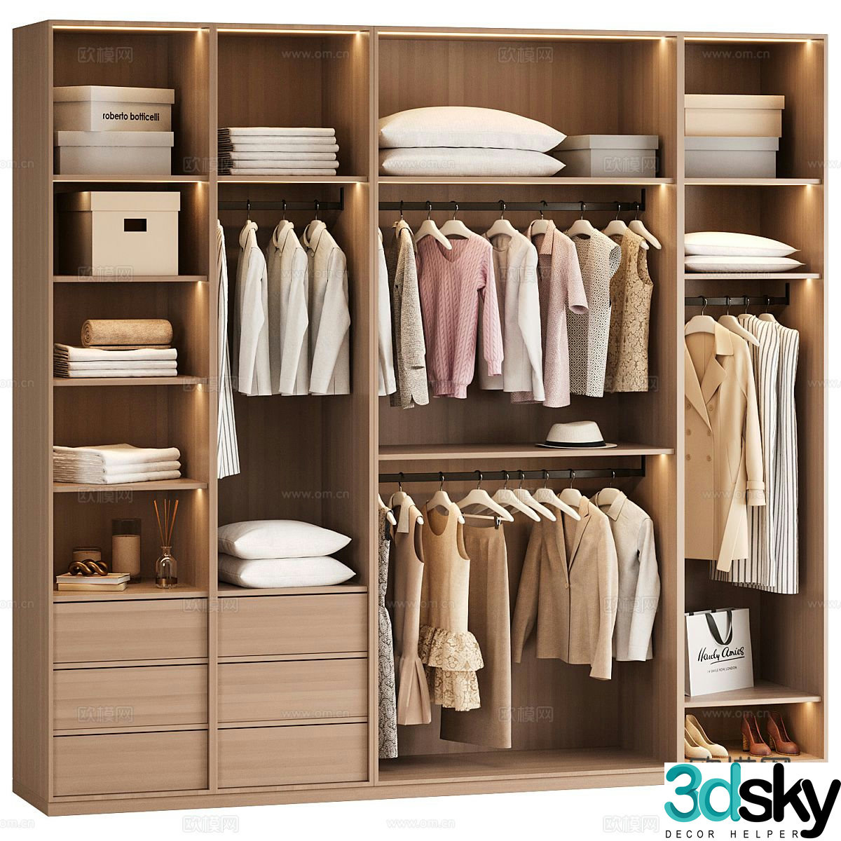 Modern wardrobe doorless wardrobe 3d model