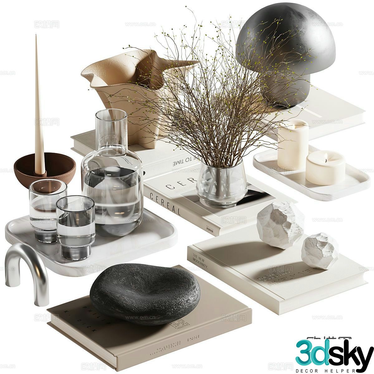 Modern jewelry ornaments books vase 3d model