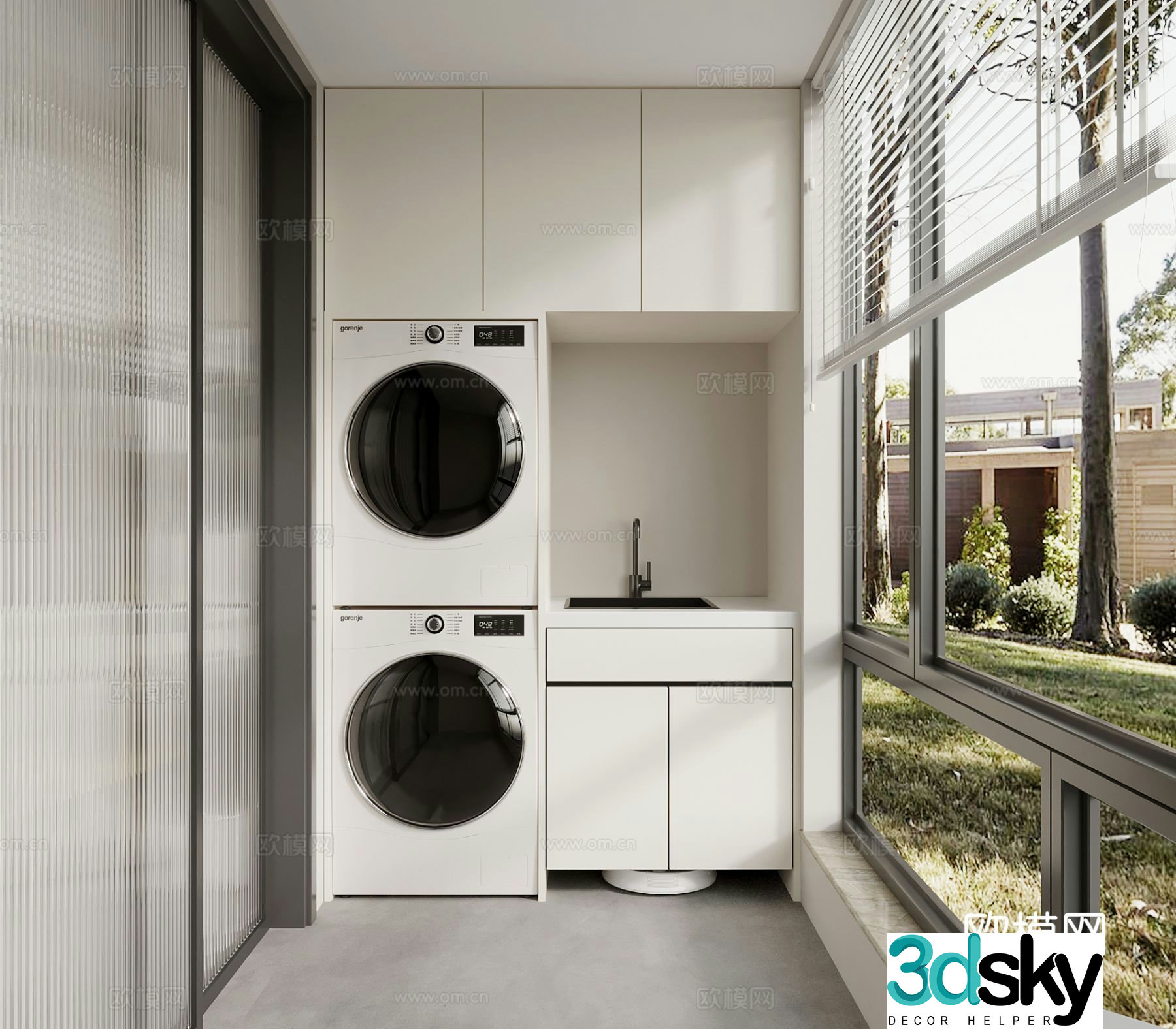 Modern balcony cabinet washing machine cabinet 3d model