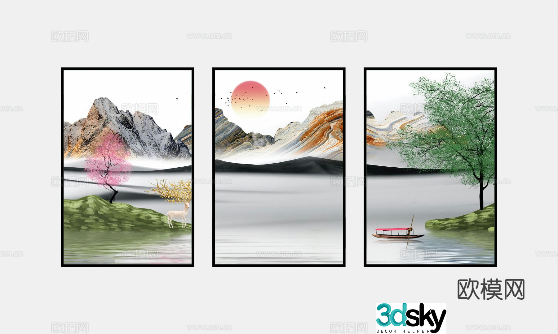 New Chinese style decorative painting landscape painting hanging painting 3D model