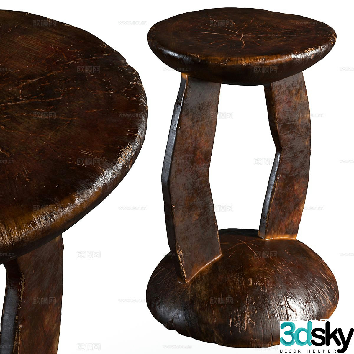 Medieval style round table side table corner table 3D model