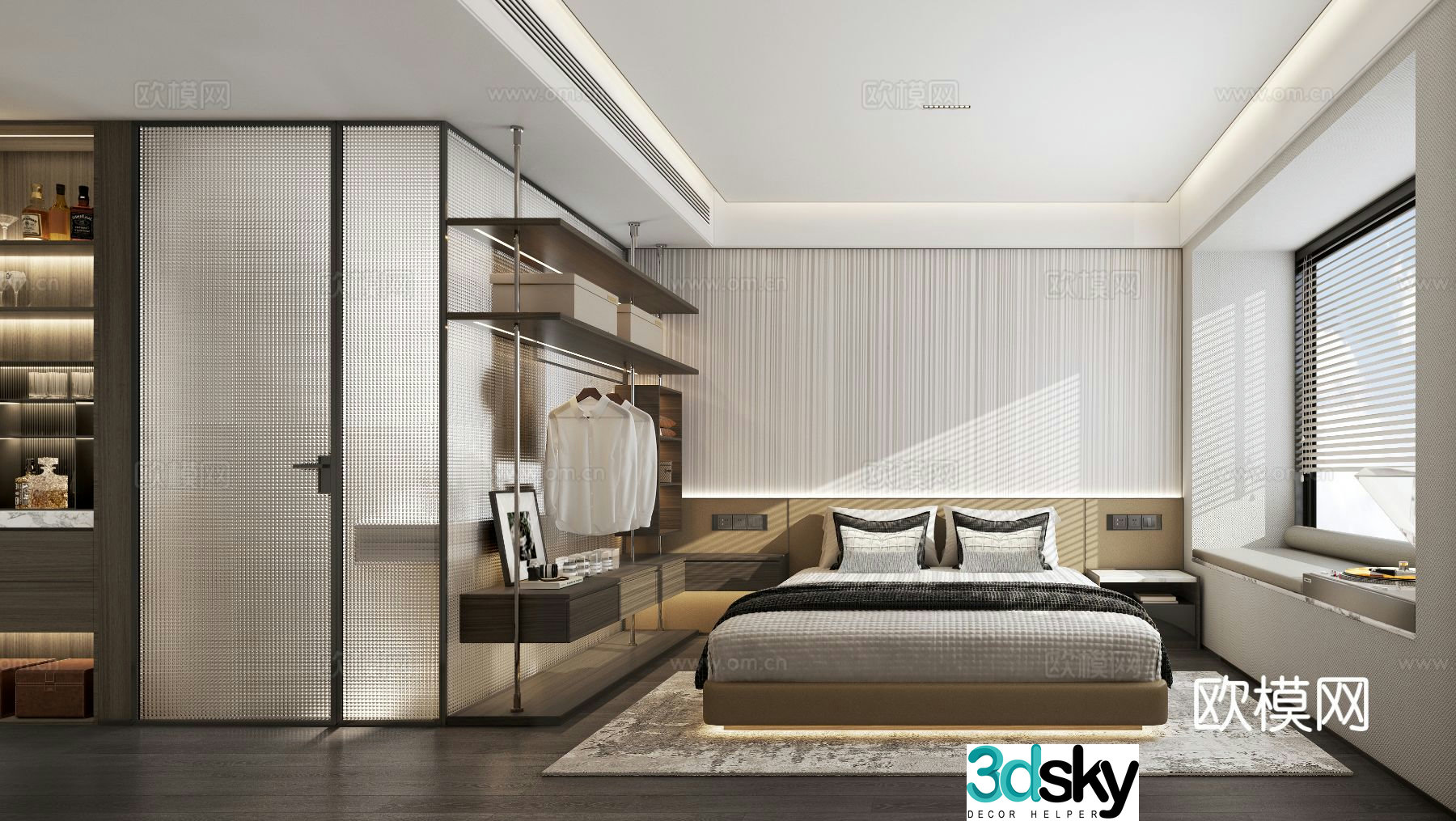 Modern bedroom bathroom 3d model