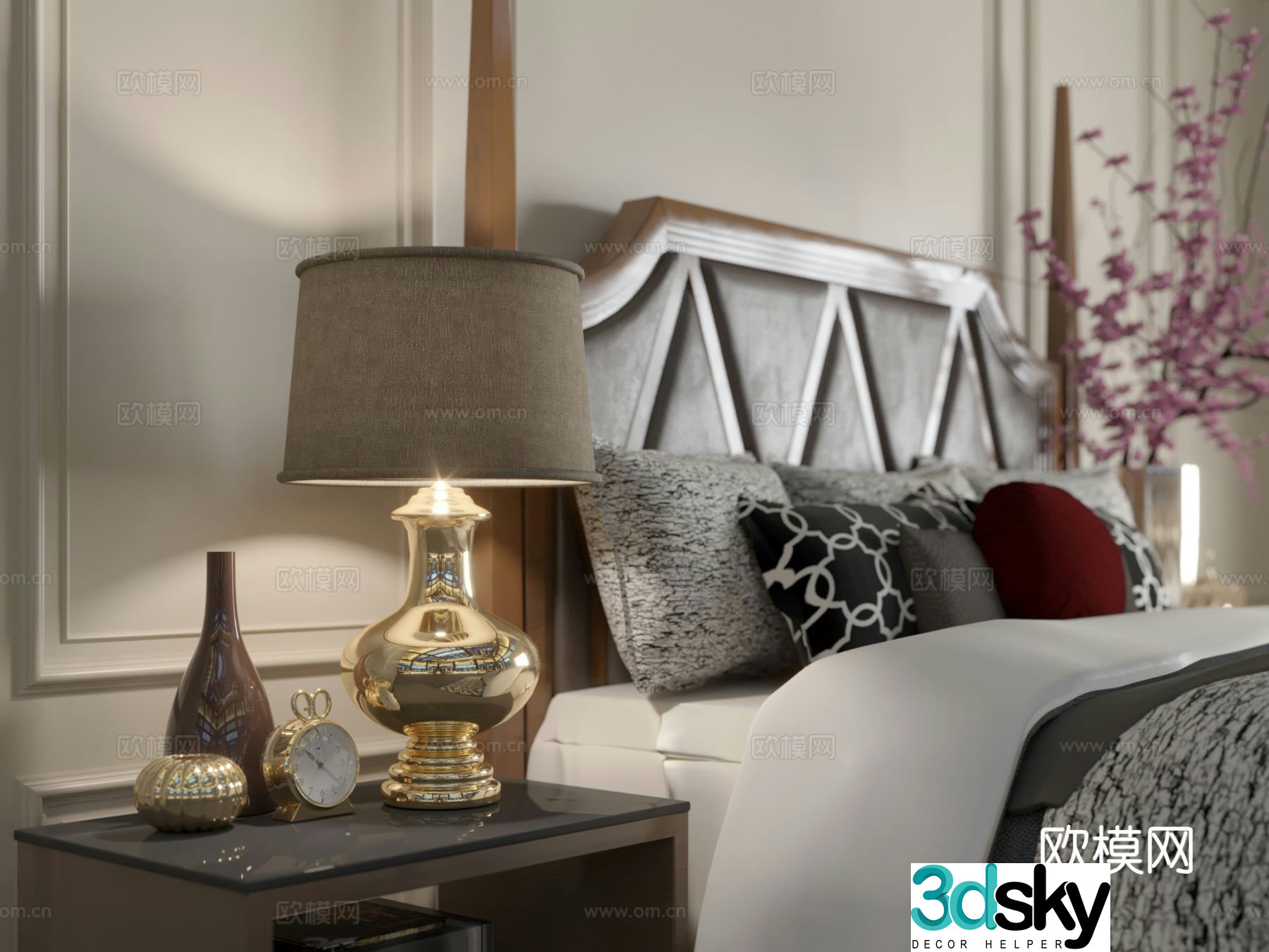 New Chinese style double bed 3d model