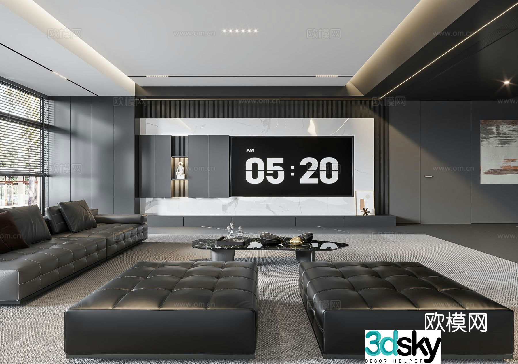 Premium gray living room 3d model