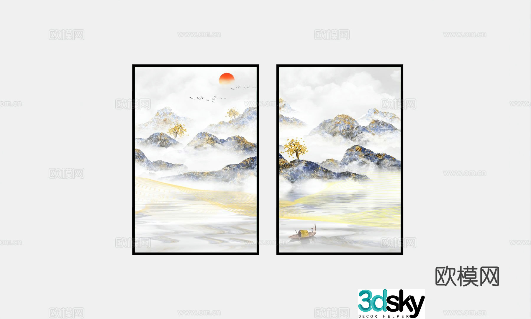 New Chinese style landscape painting decorative painting 3D model