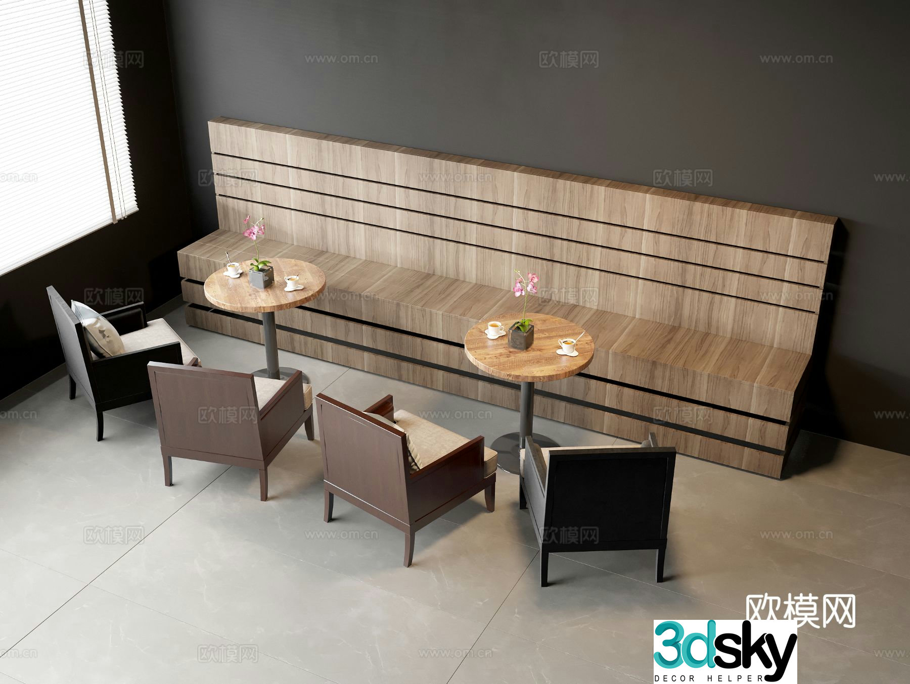 Card seat dining table and chairs restaurant card seat 3d model