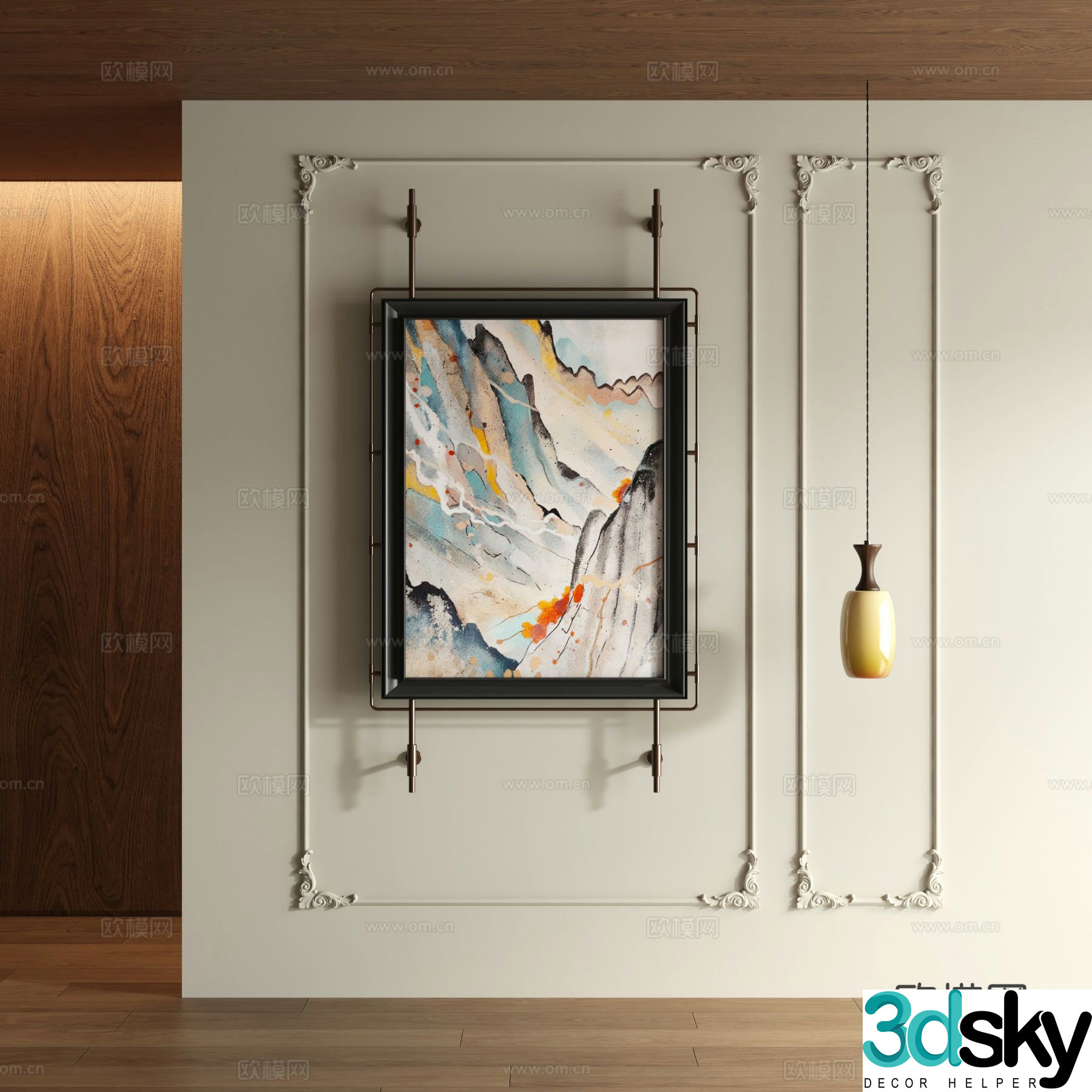 New Chinese style landscape painting decorative painting 3D model