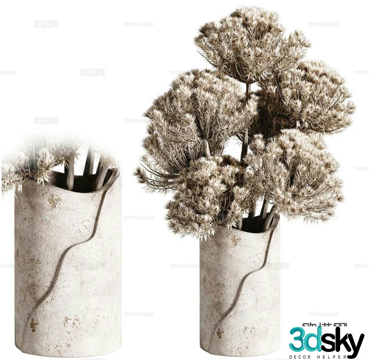 wabi-sabi vase floral arrangement flower arrangement dried flower 3d model