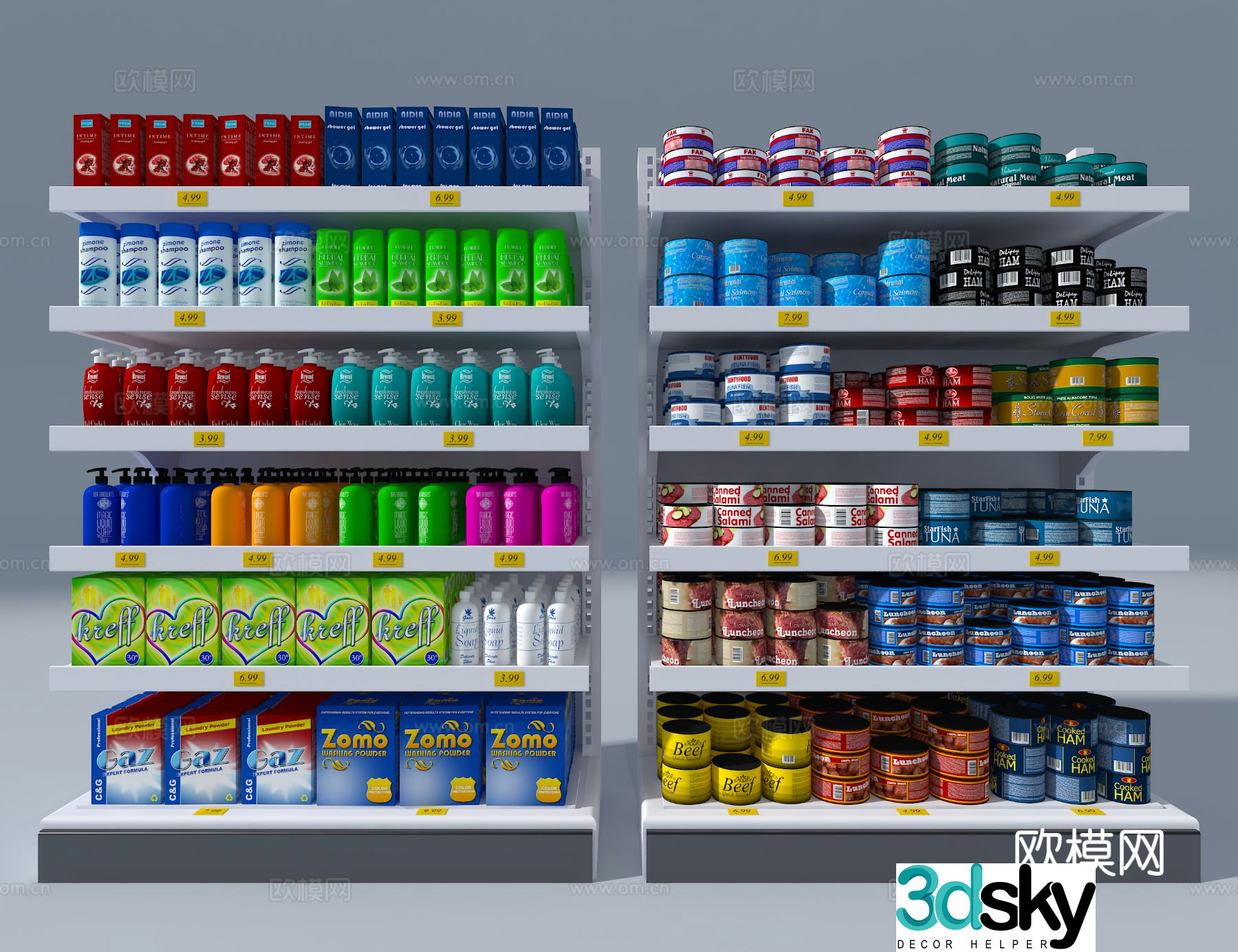 Supermarket shelves snack shelves 3d model