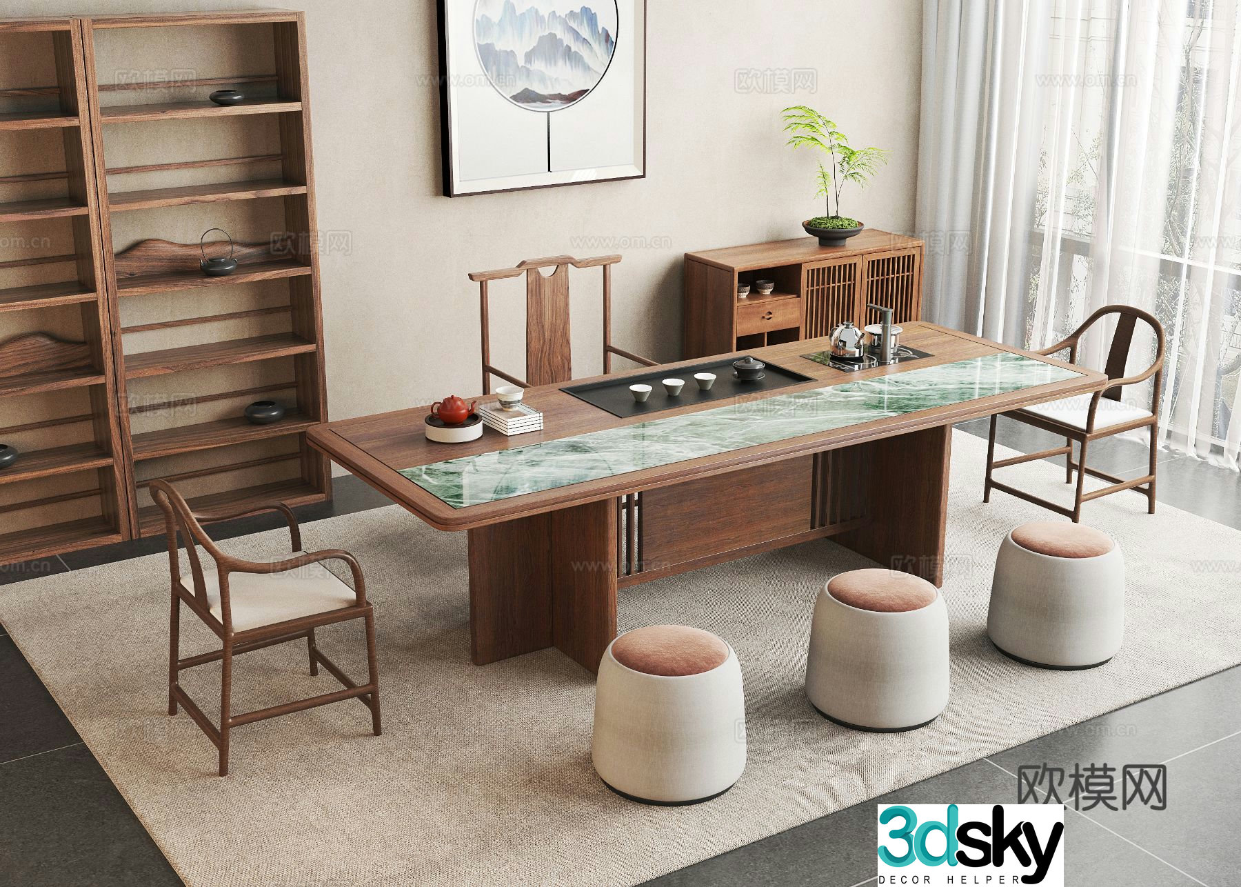 New Chinese style tea table tea table 3d model