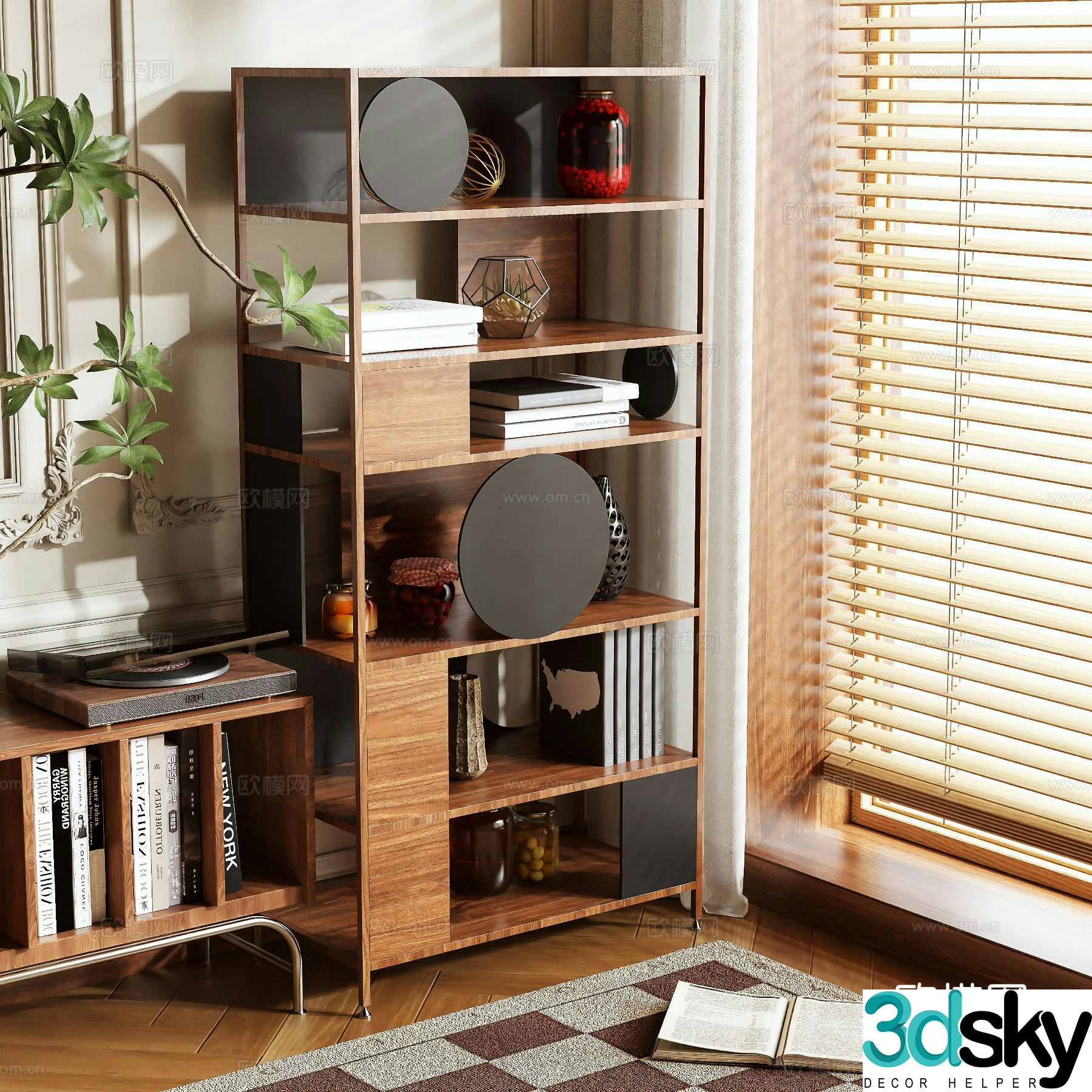 Medieval style bookcase shelf 3d model