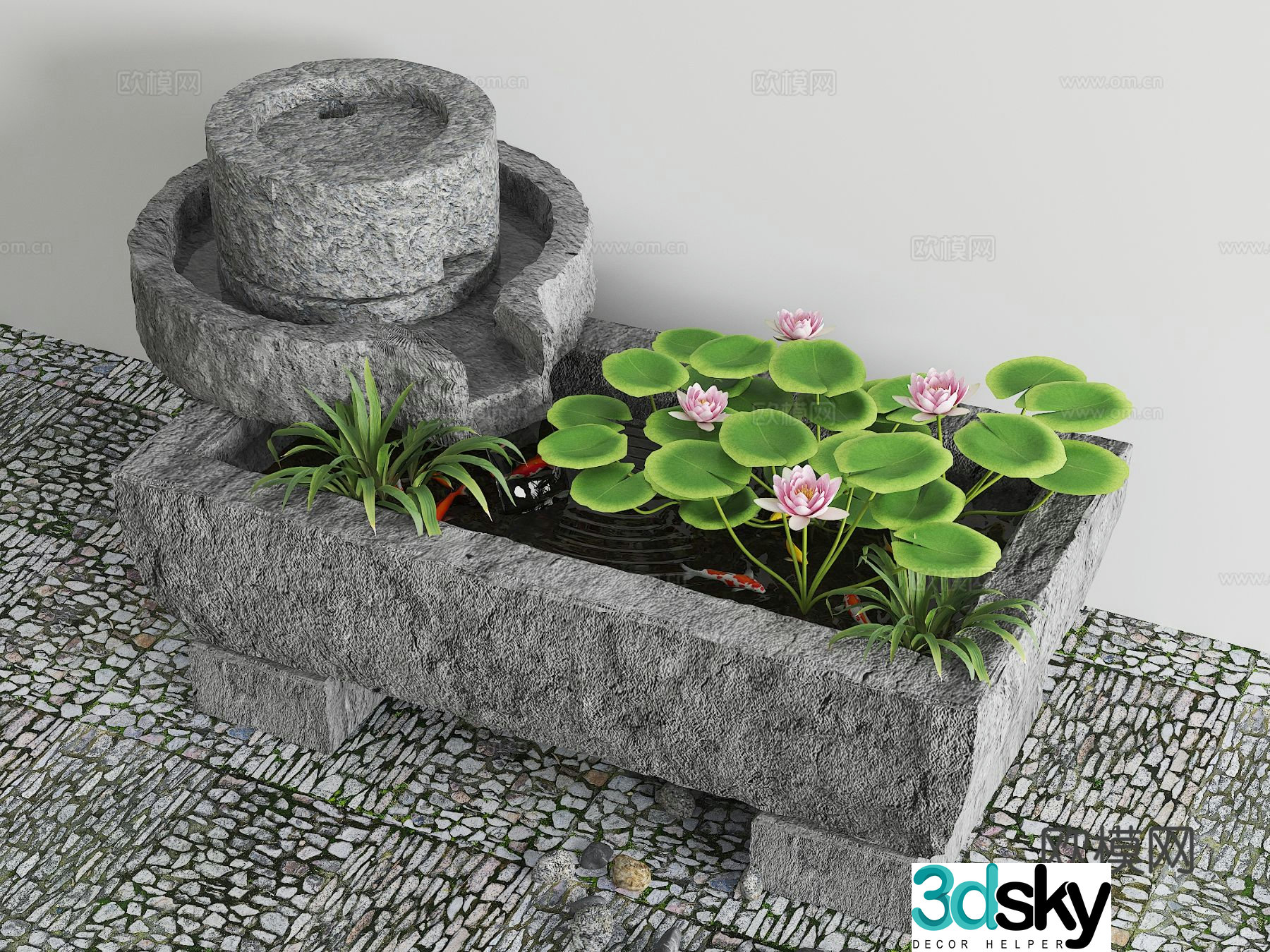 New Chinese style koi pond lotus pond 3d model