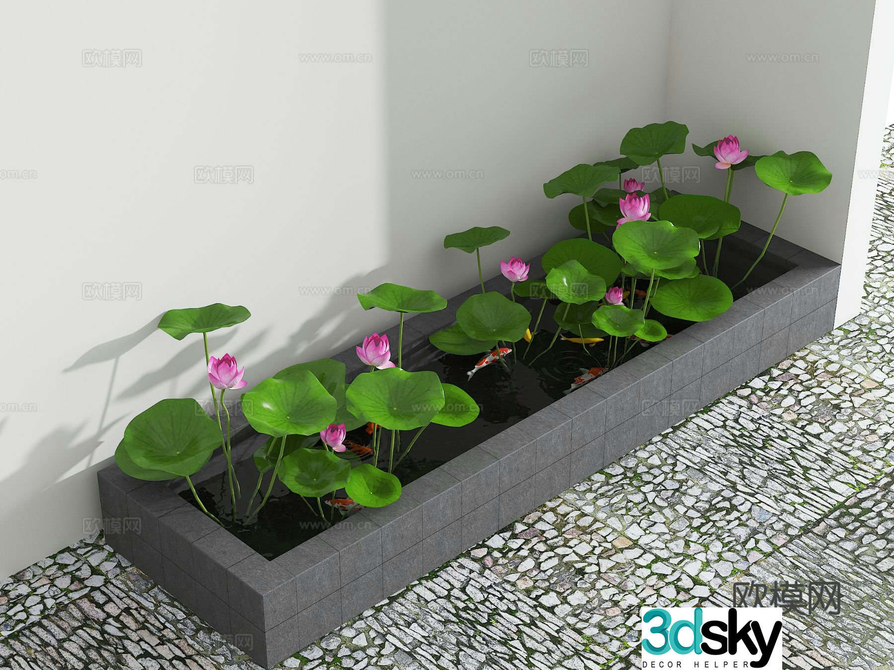New Chinese style koi pond lotus pond 3d model