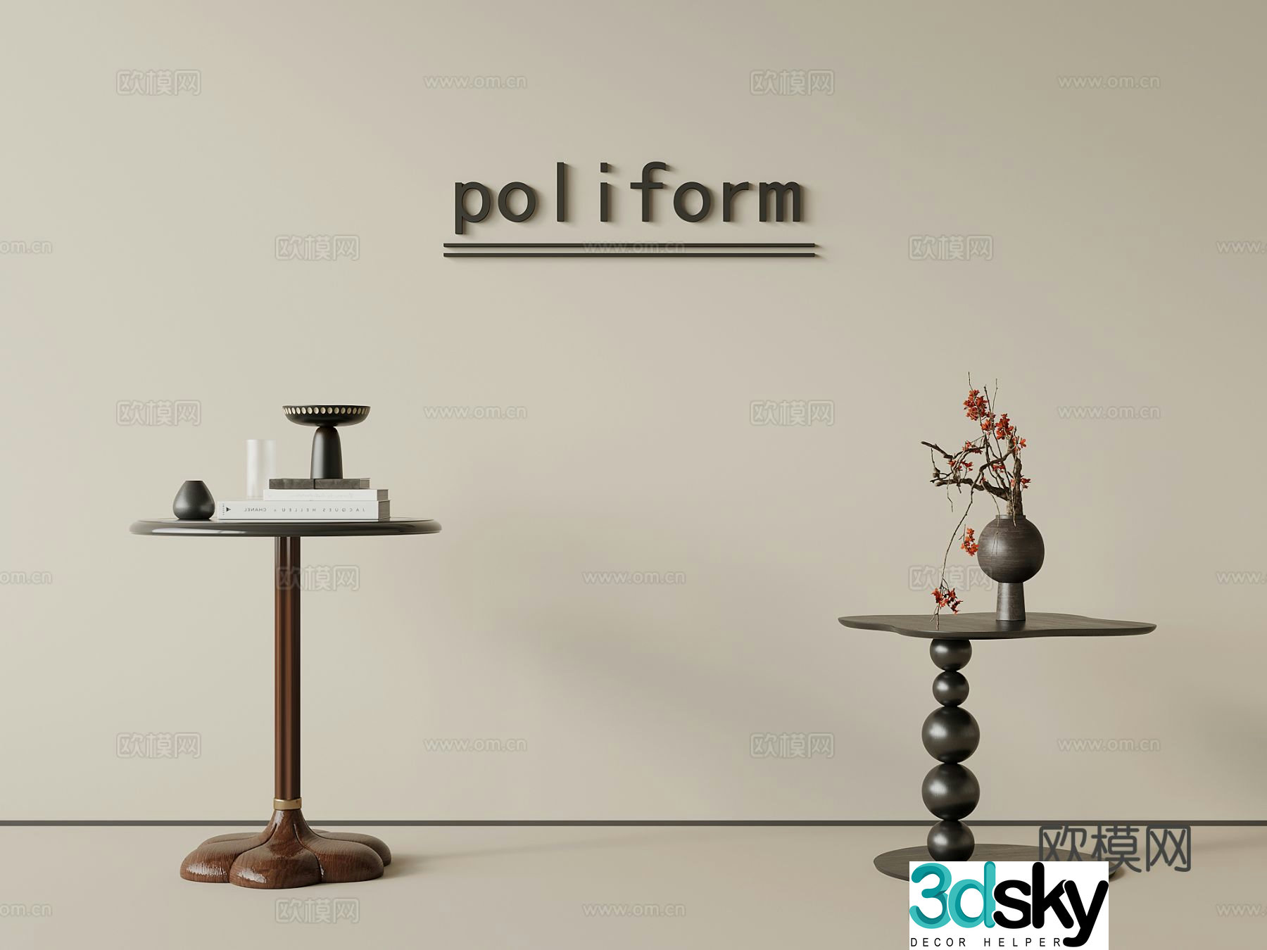 Medieval style side table corner table round table table table 3D model