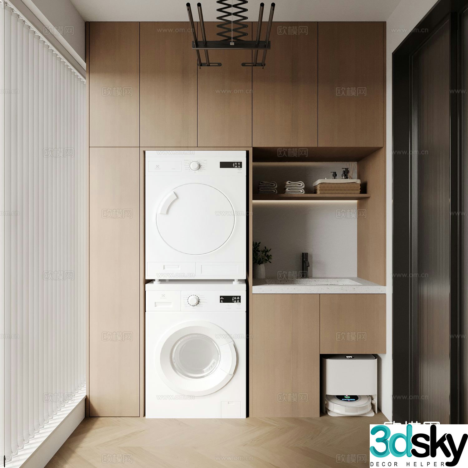 Modern balcony cabinet washing machine cabinet 3d model