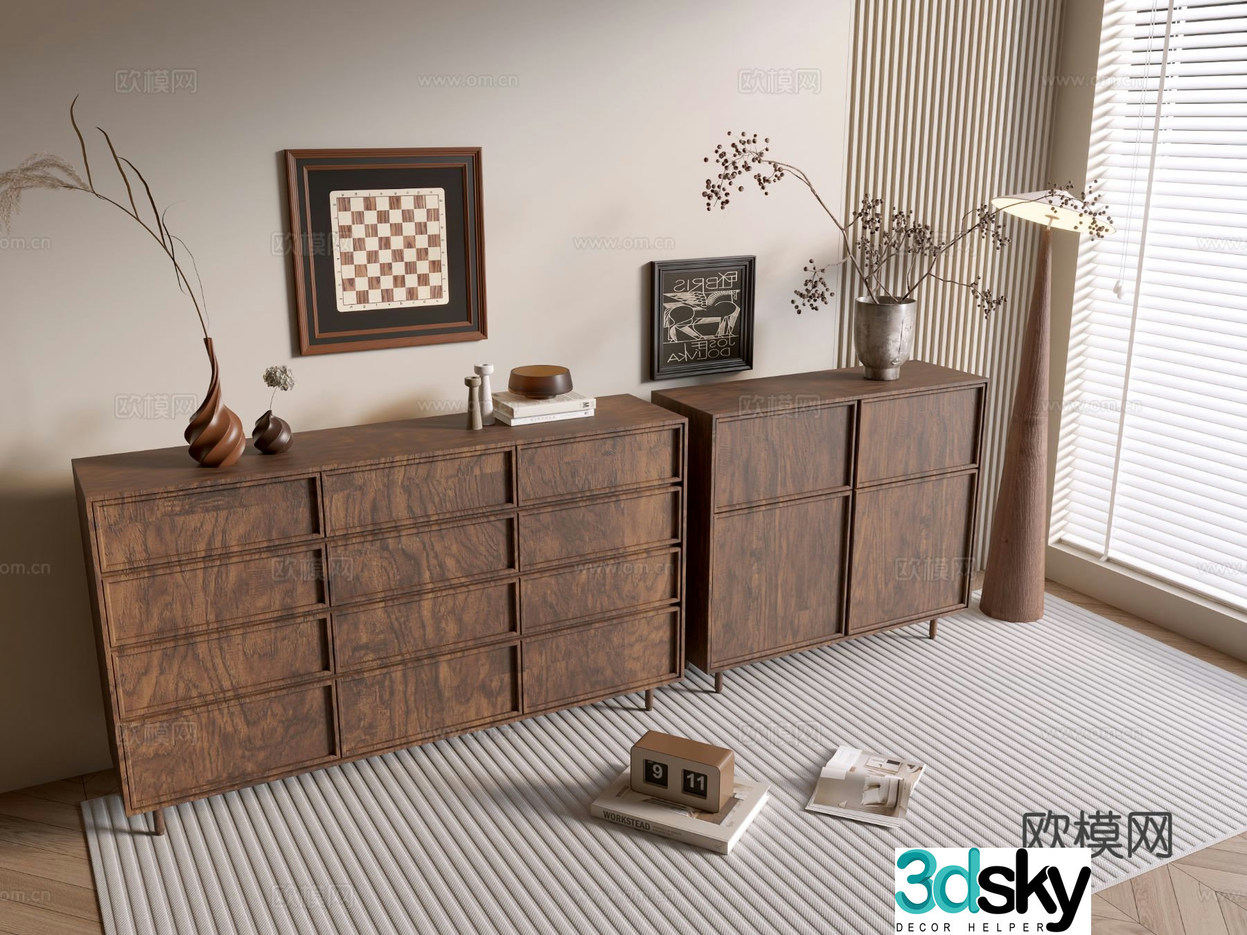 Medieval style entrance cabinet and side cabinet 3D model