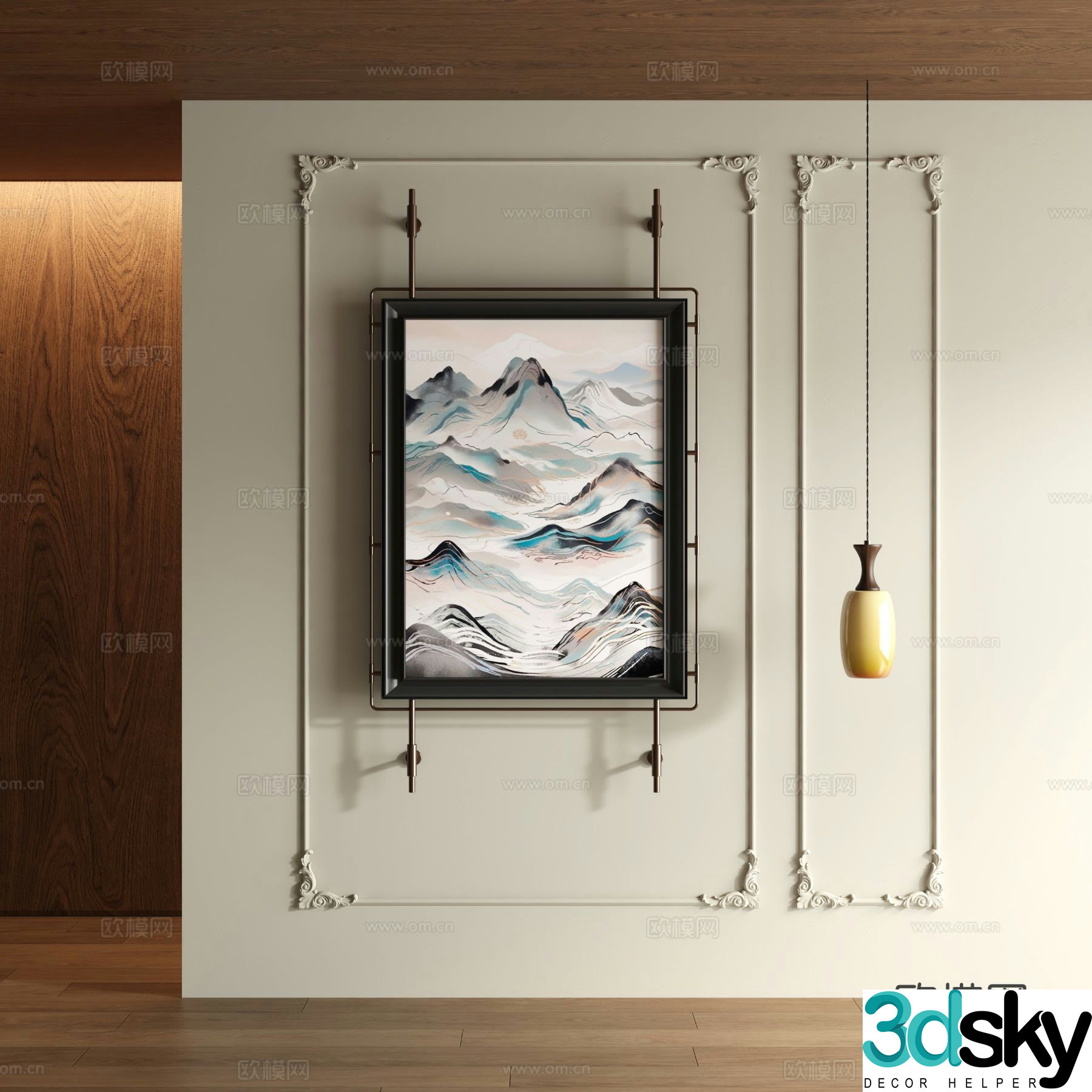 New Chinese style landscape painting decorative painting 3D model