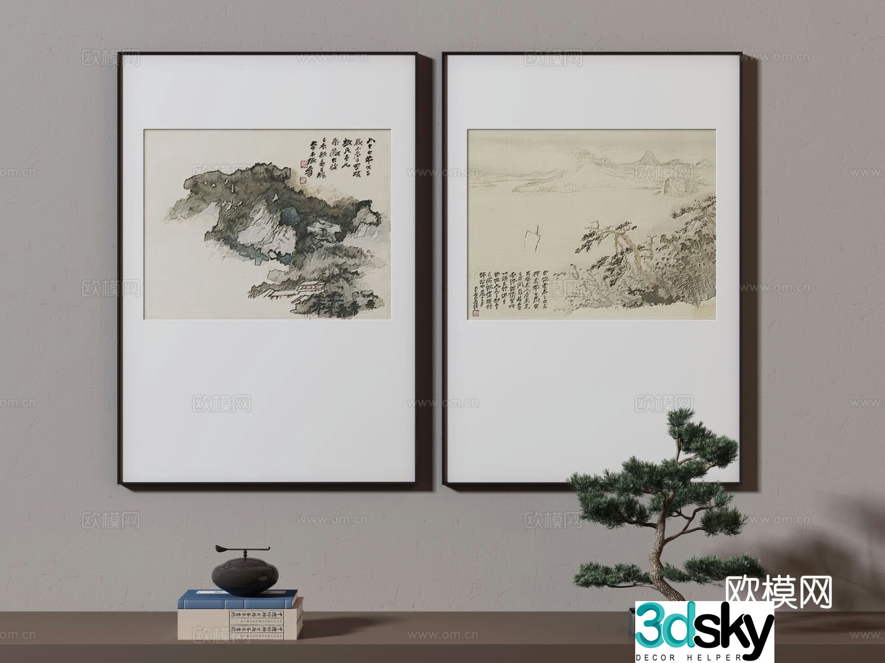 New Chinese style ink painting decorative painting 3D model