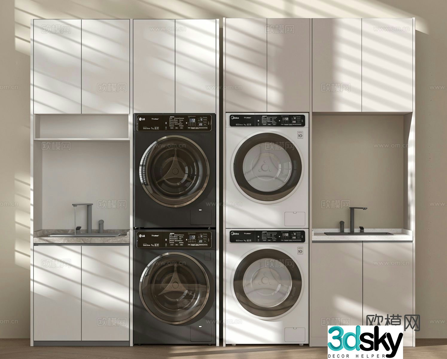 Modern balcony cabinet washing machine cabinet 3d model