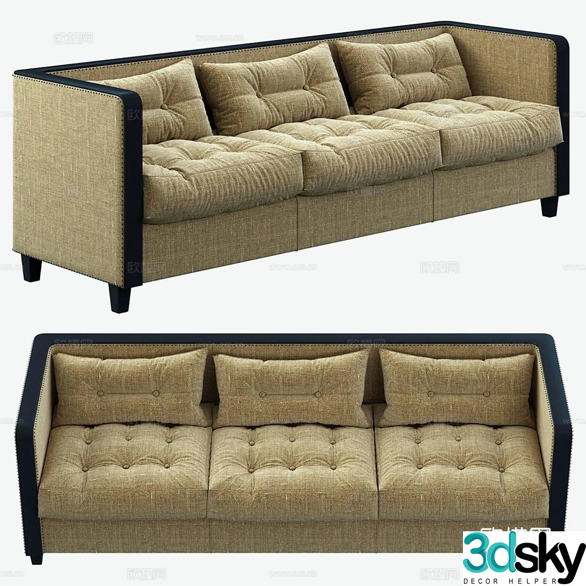 RH three-seat sofa upholstered sofa 3d model
