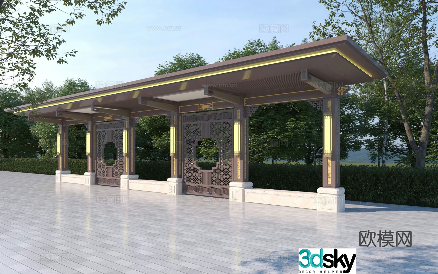 New Chinese style corridor corridor 3D model