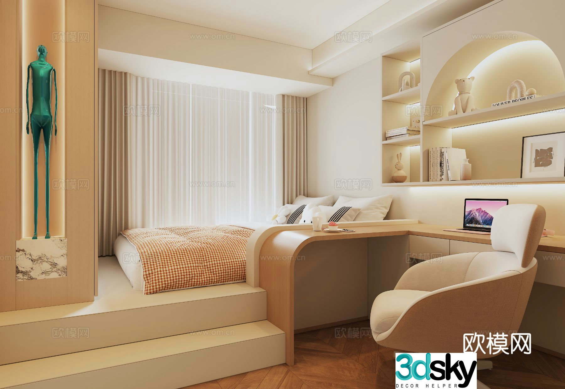 Cream style tatami bedroom 3d model