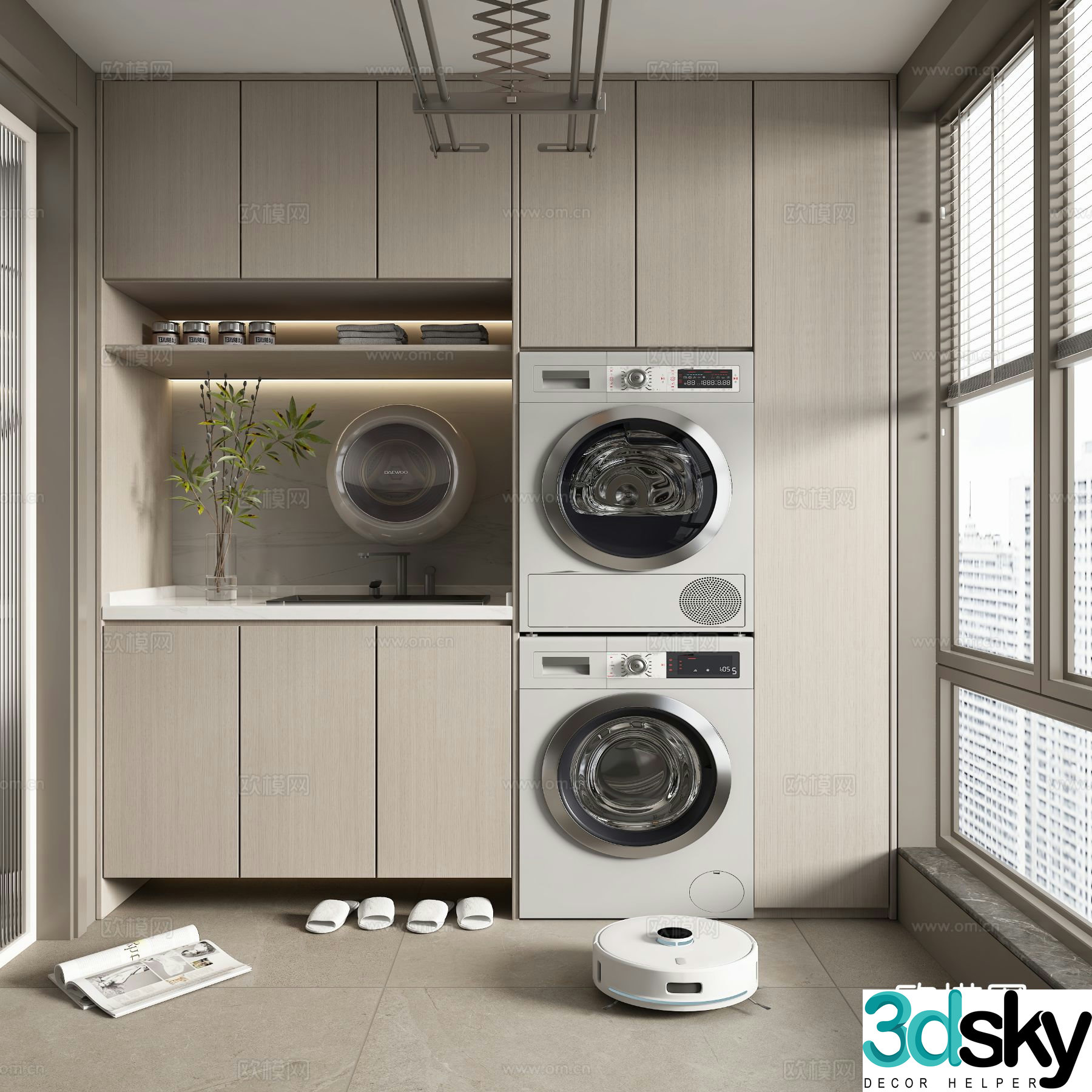Modern balcony cabinet washing machine cabinet 3d model