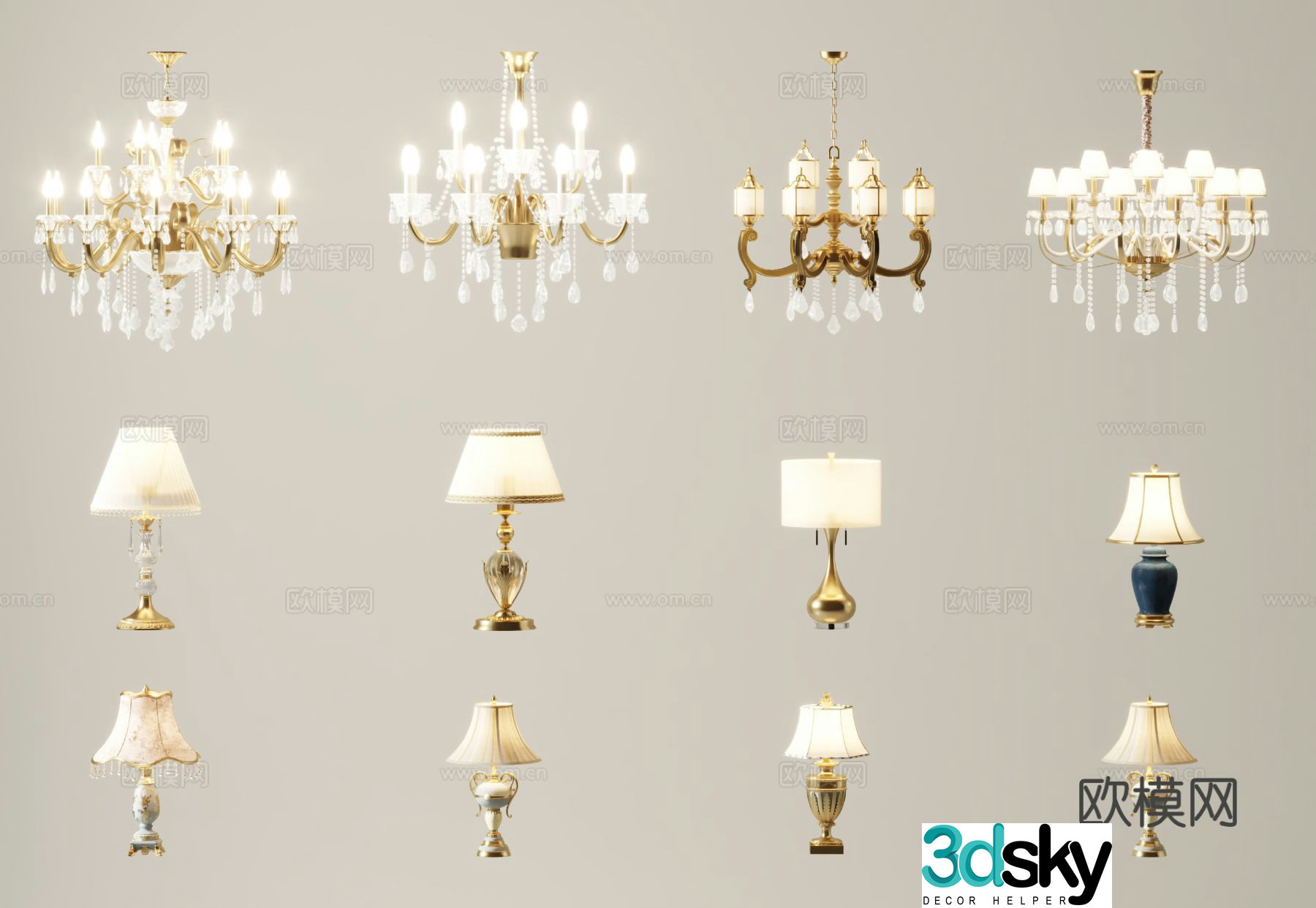 European style chandelier table lamp 3d model