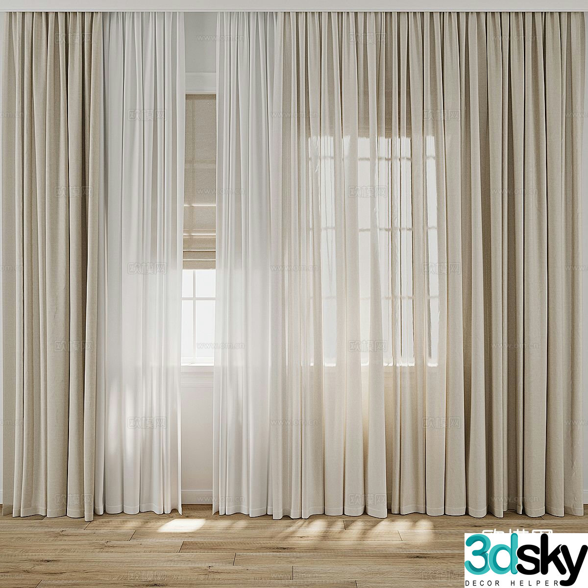 Plain curtain screen gauze curtain 3d model
