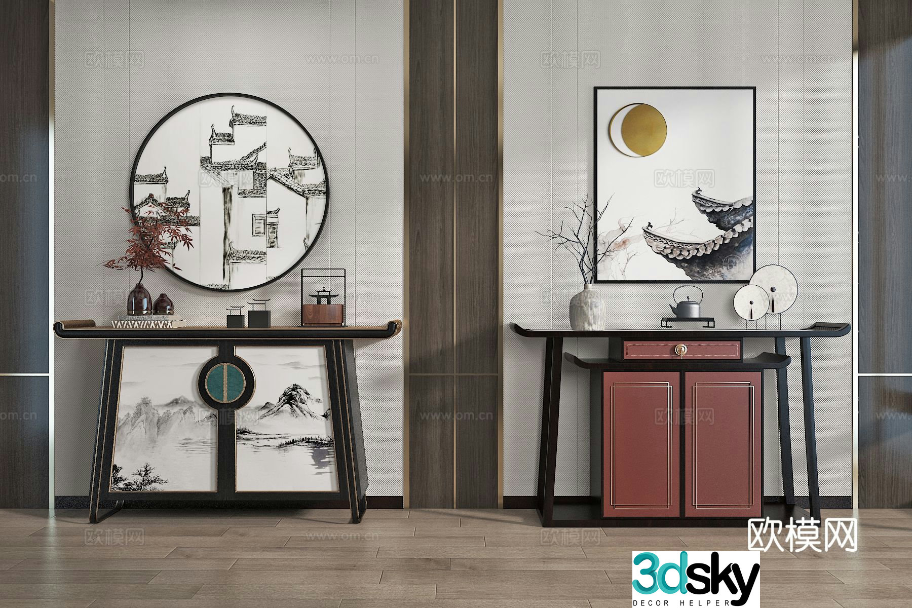 New Chinese style side view cabinet 3D model
