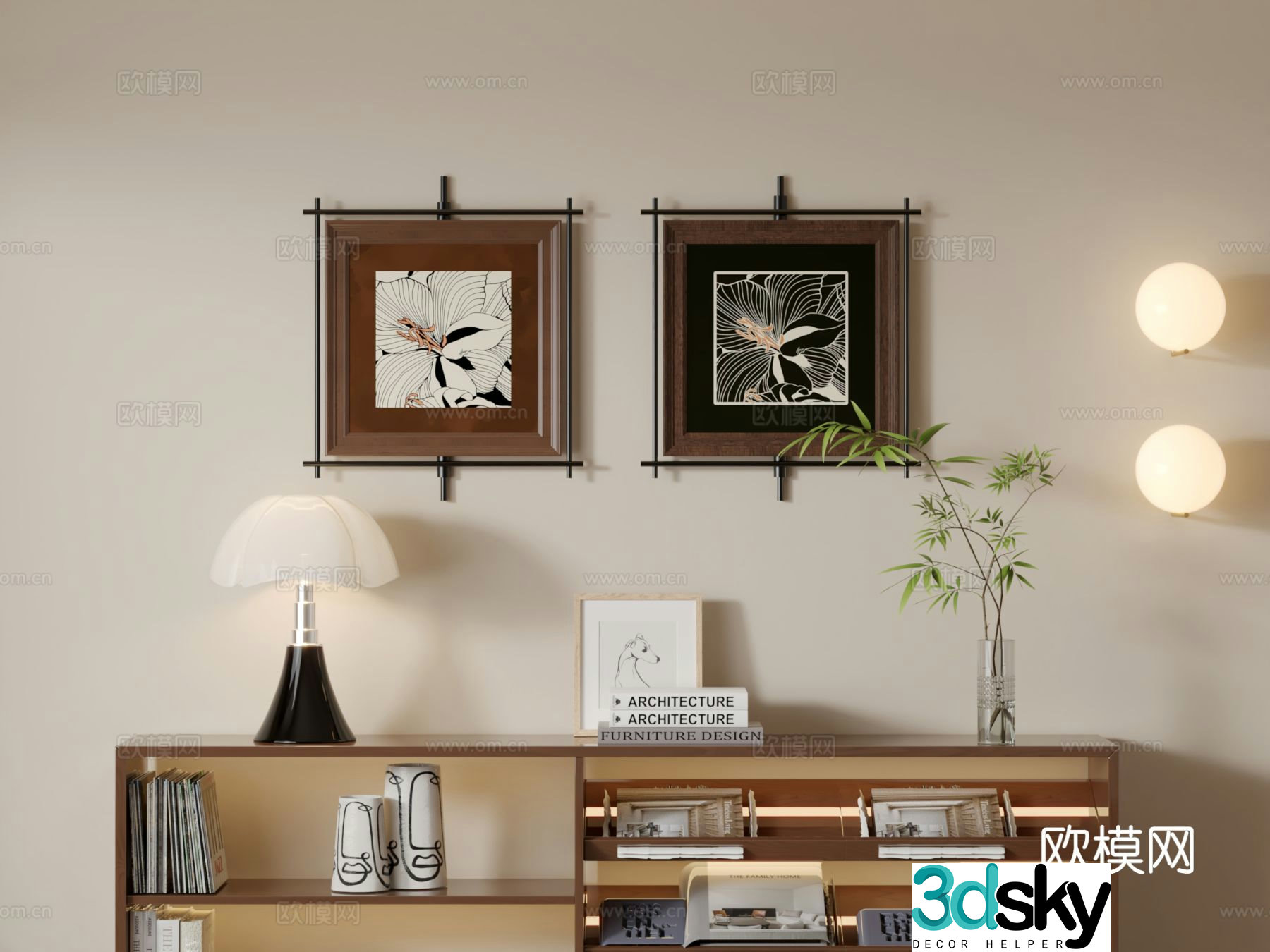 Medieval style hanging painting flower painting decorative painting 3D model