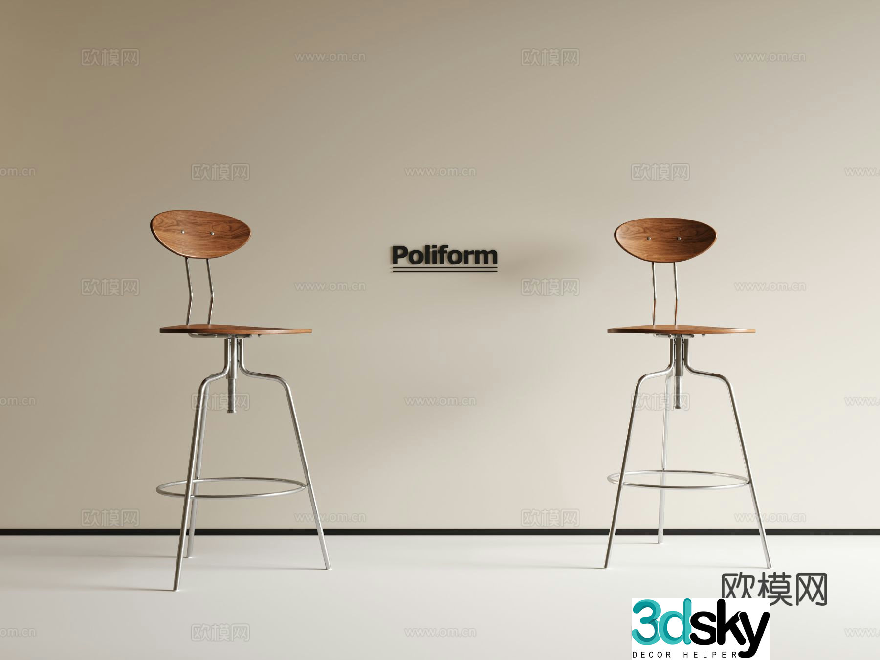 Medieval style bar chair bar stool high stool 3D model