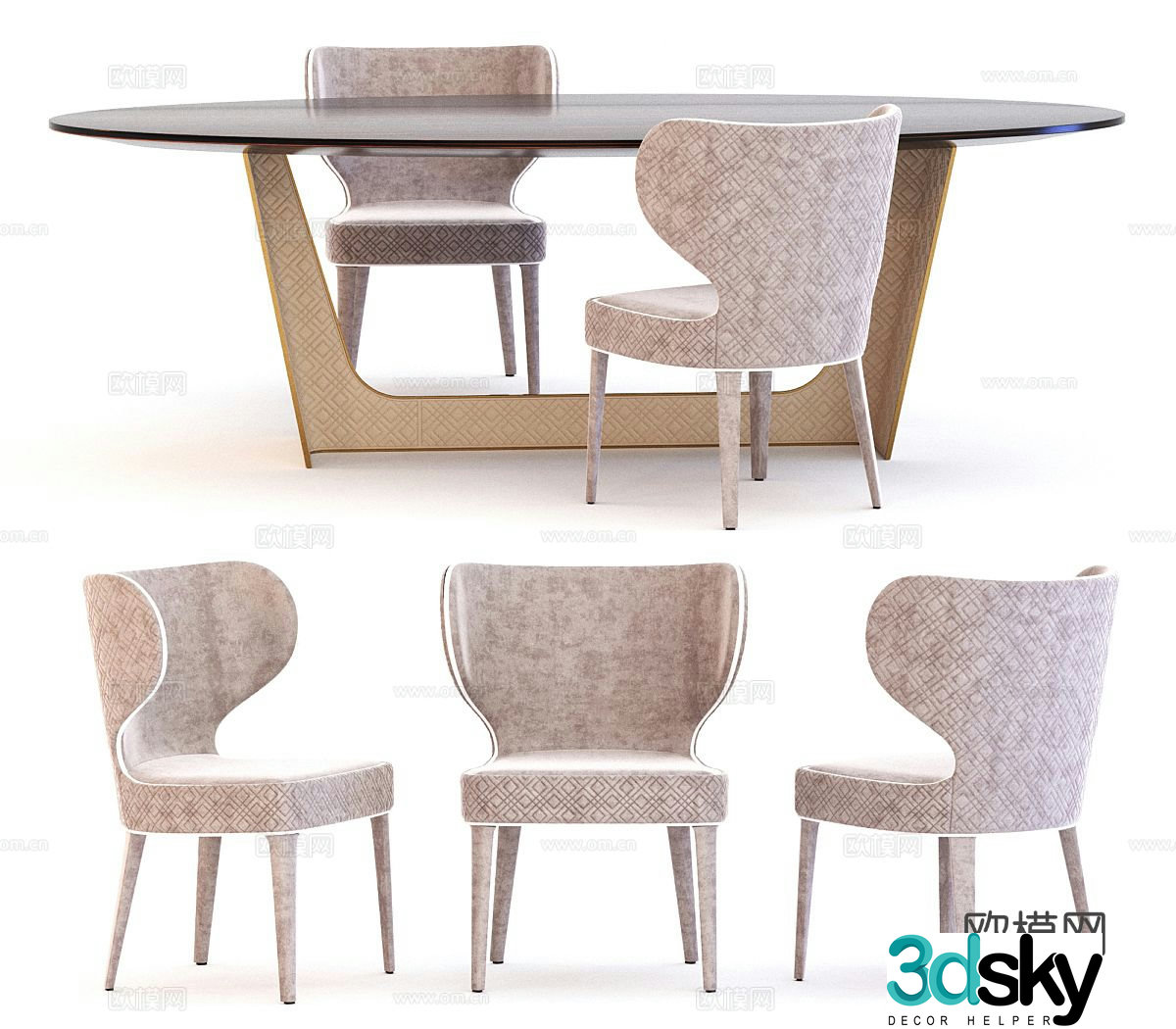 Oval dining table and chairs 3d model